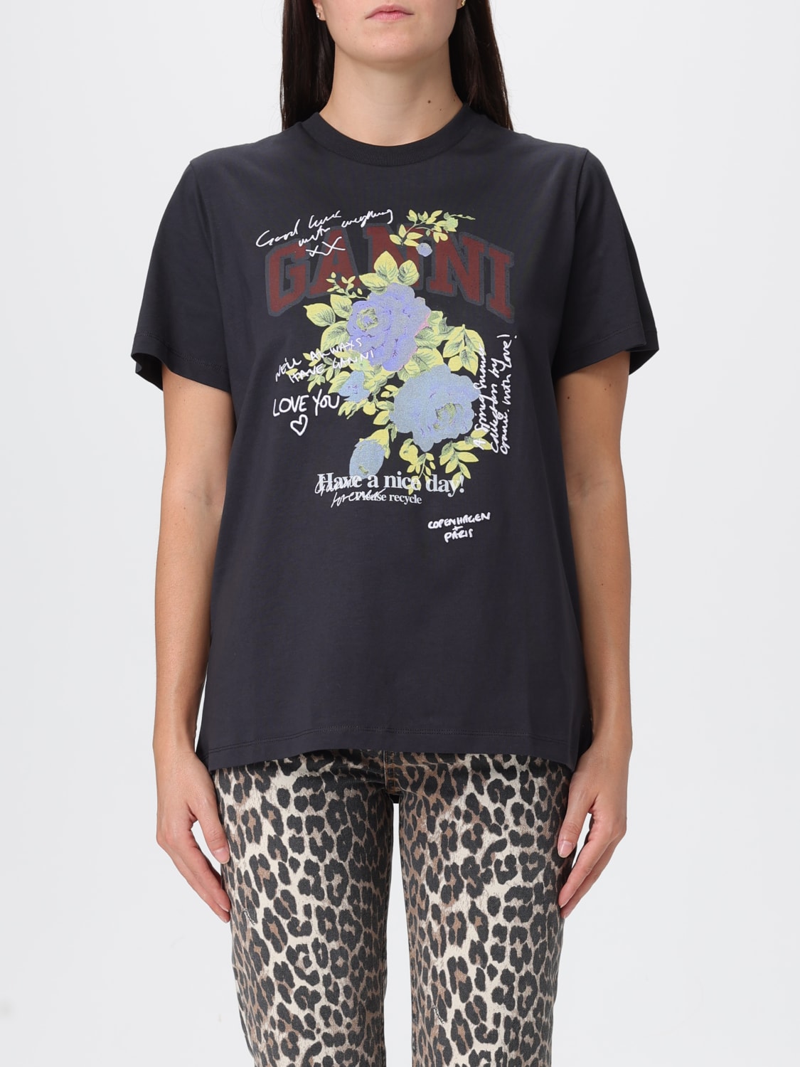 GANNI T-SHIRT: T-shirt woman Ganni, Grey - Img 1