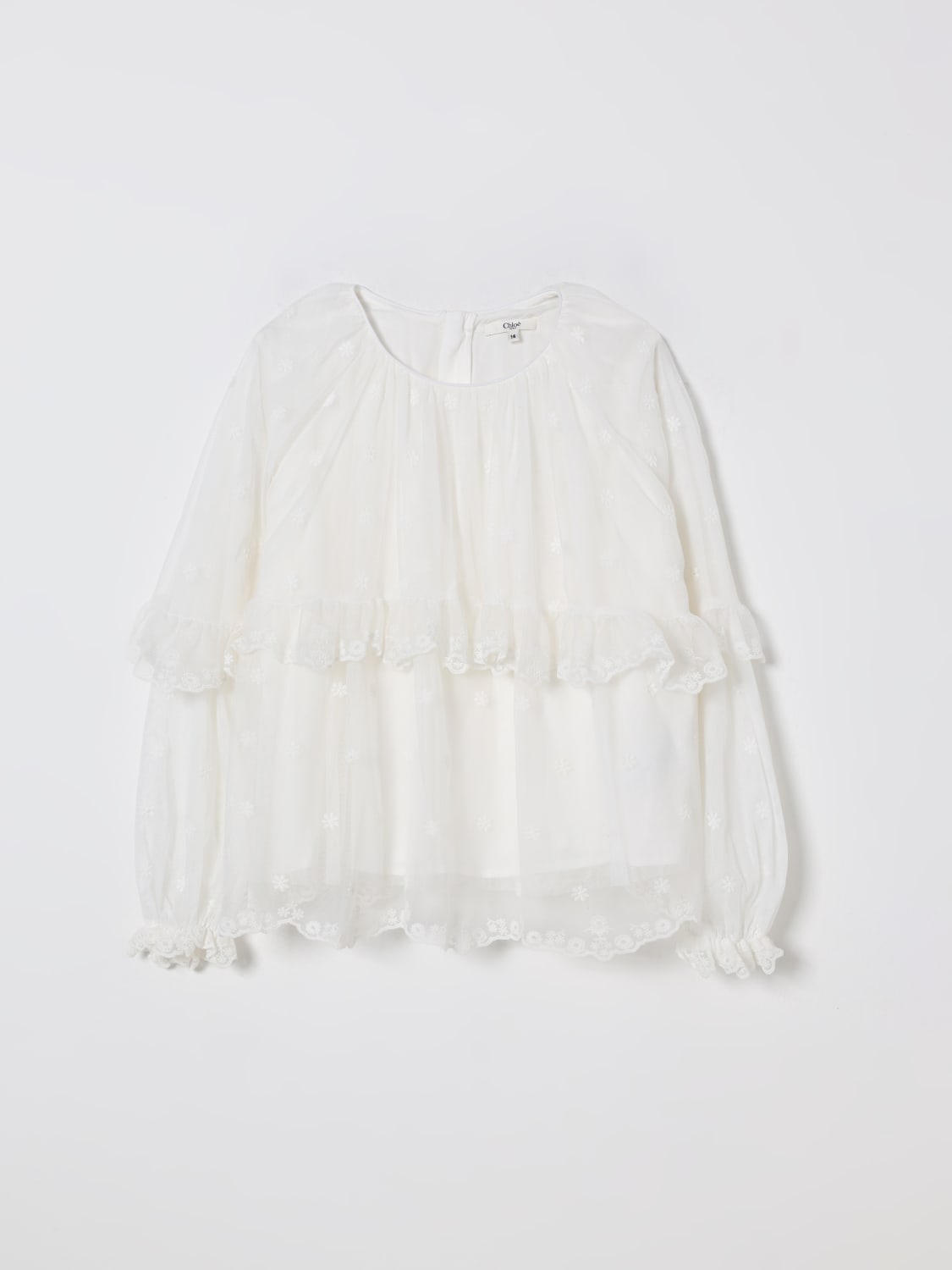 CHLOÉ TOP: Blusa in tulle ricamato Chloé, Bianco - Img 1