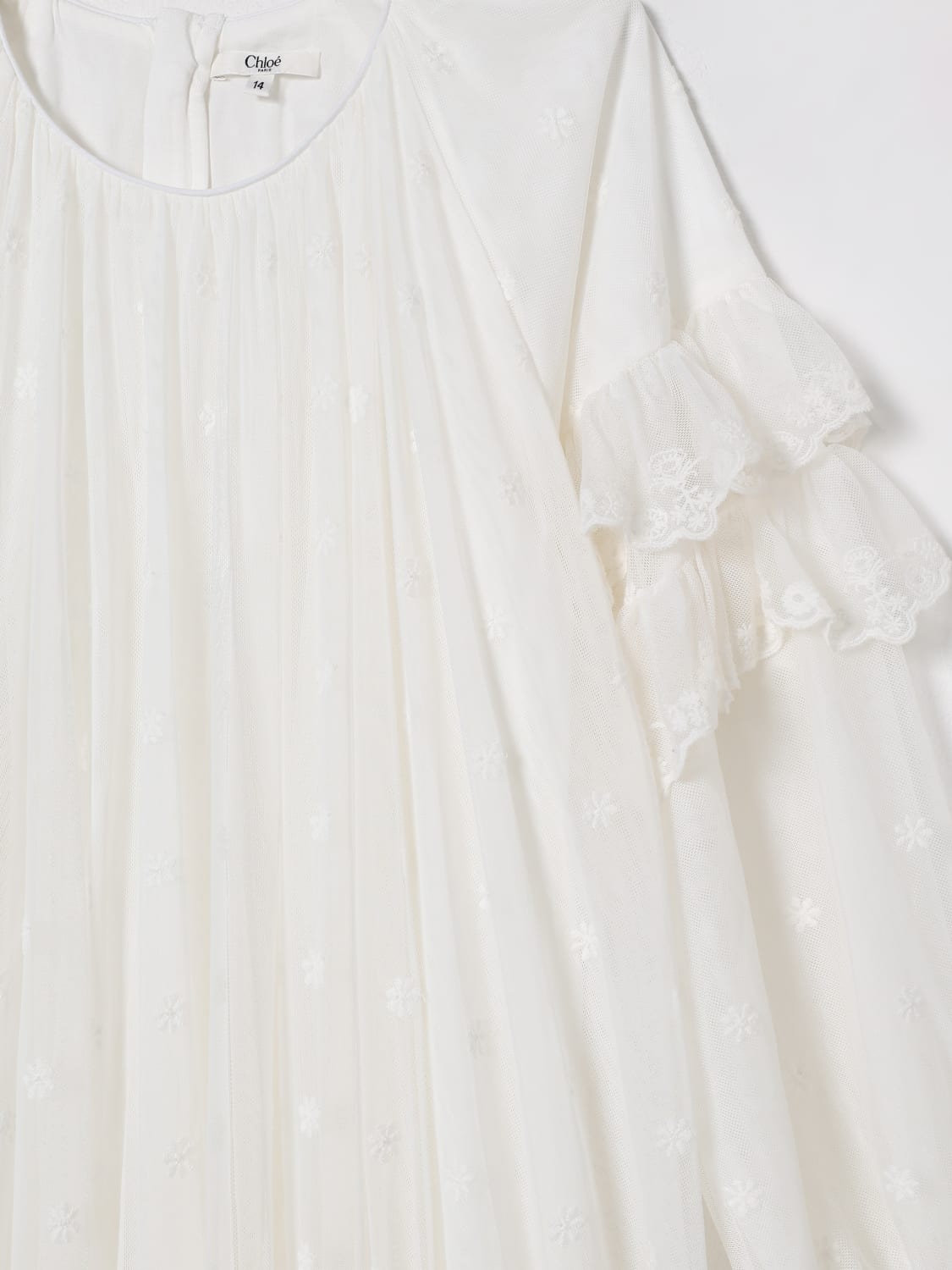 CHLOÉ ABITO: Abito in tulle ricamato Chloé, Bianco - Img 3