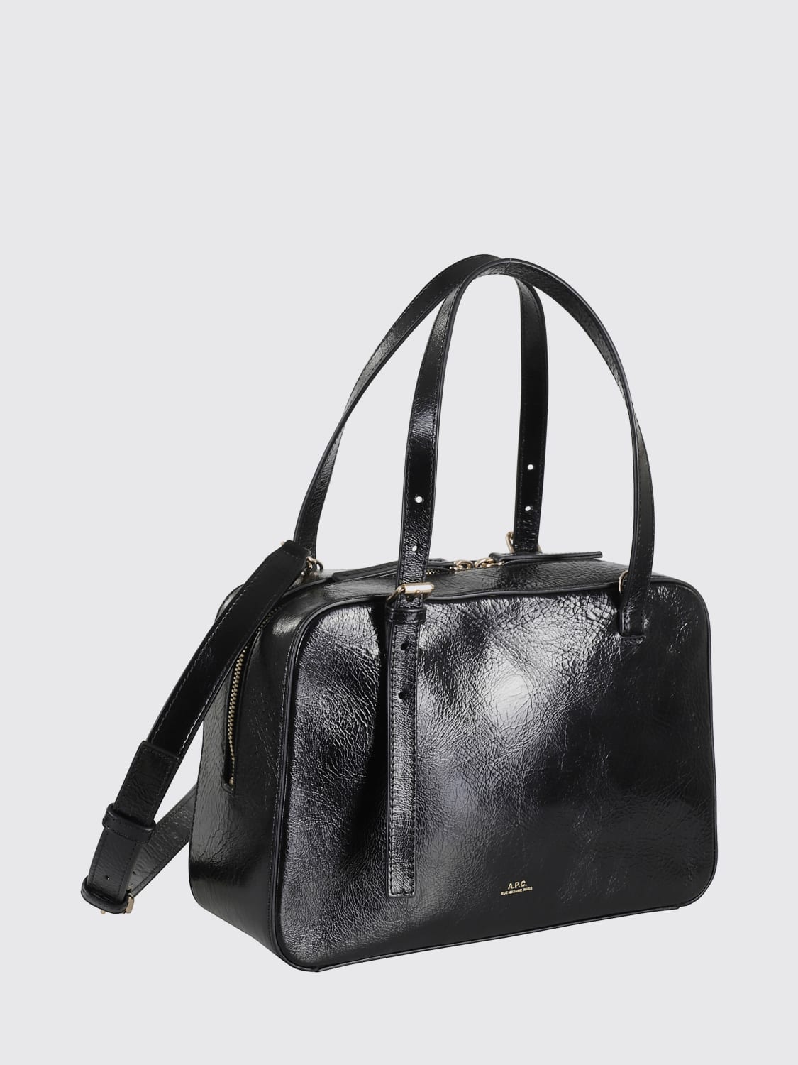 A.P.C. BORSA A SPALLA: Borsa Virginie A.P.C. in pelle stropicciata , Nero - Img 3