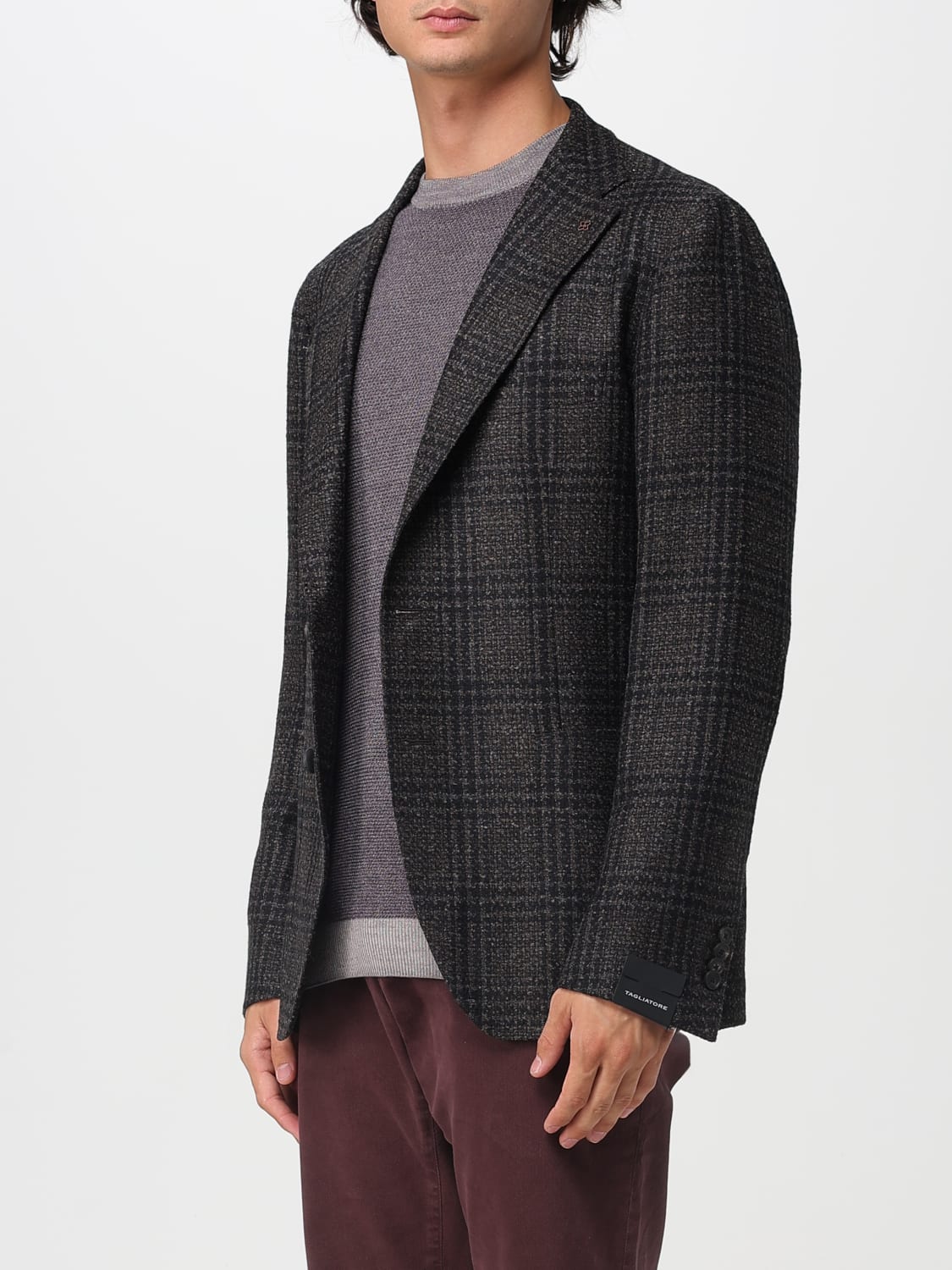 TAGLIATORE GIACCA: Blazer monopetto Tagliatore in misto lana check , Grigio - Img 3