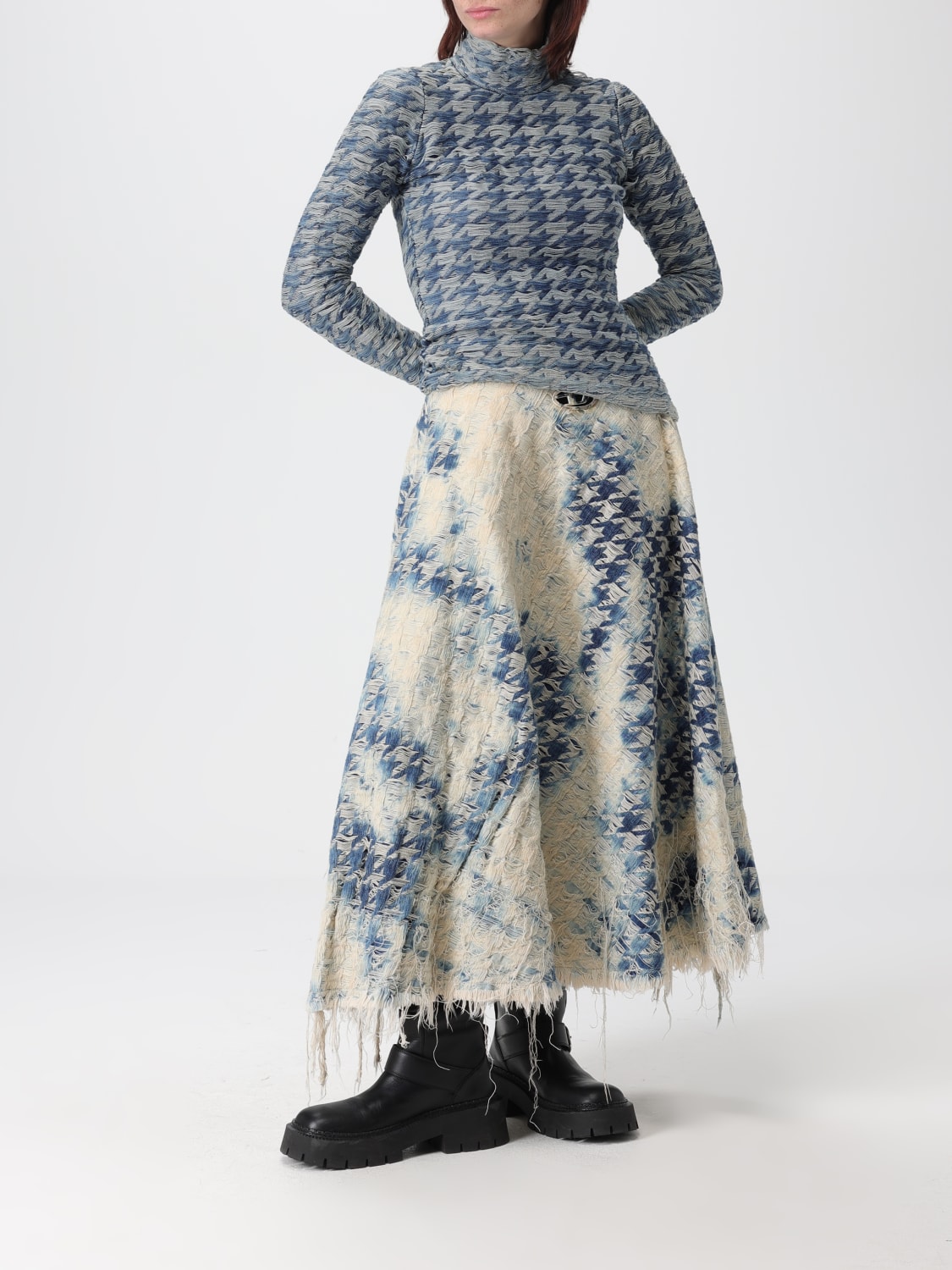 DIESEL GONNA: Gonna midi Diesel in cotone intrecciato , Blue - Img 2