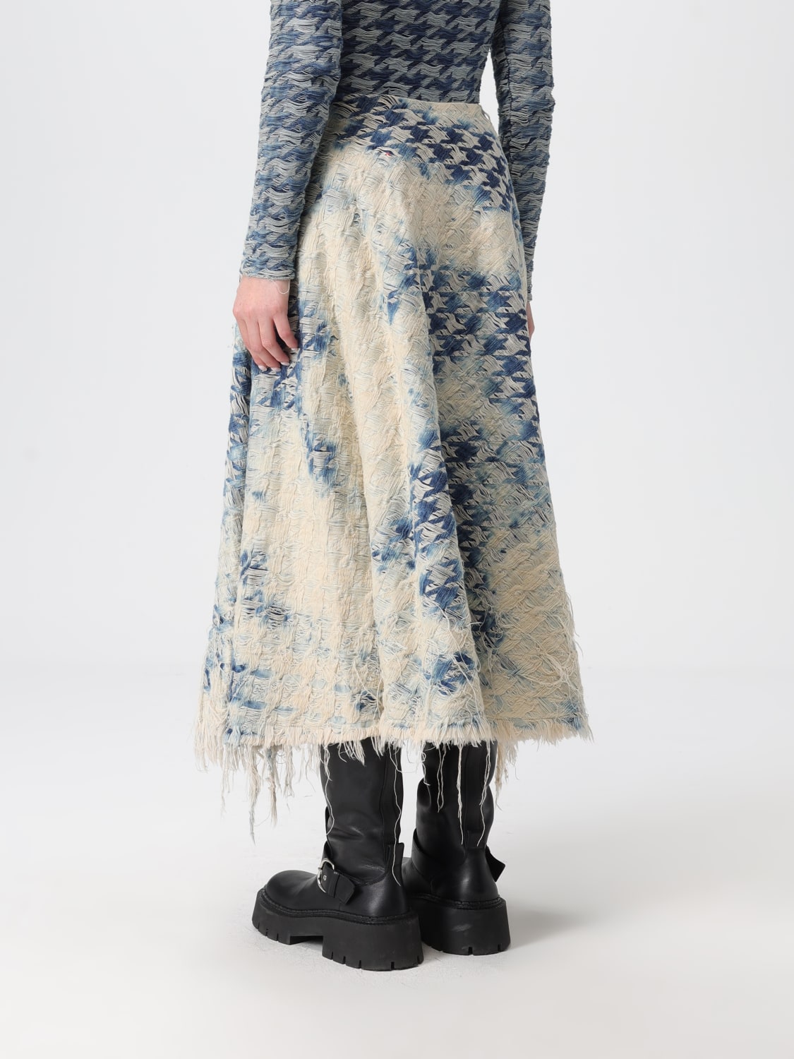 DIESEL GONNA: Gonna midi Diesel in cotone intrecciato , Blue - Img 3