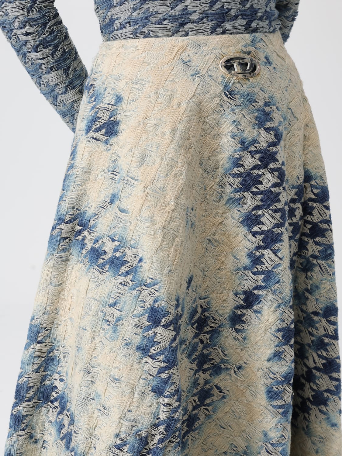 DIESEL GONNA: Gonna midi Diesel in cotone intrecciato , Blue - Img 4