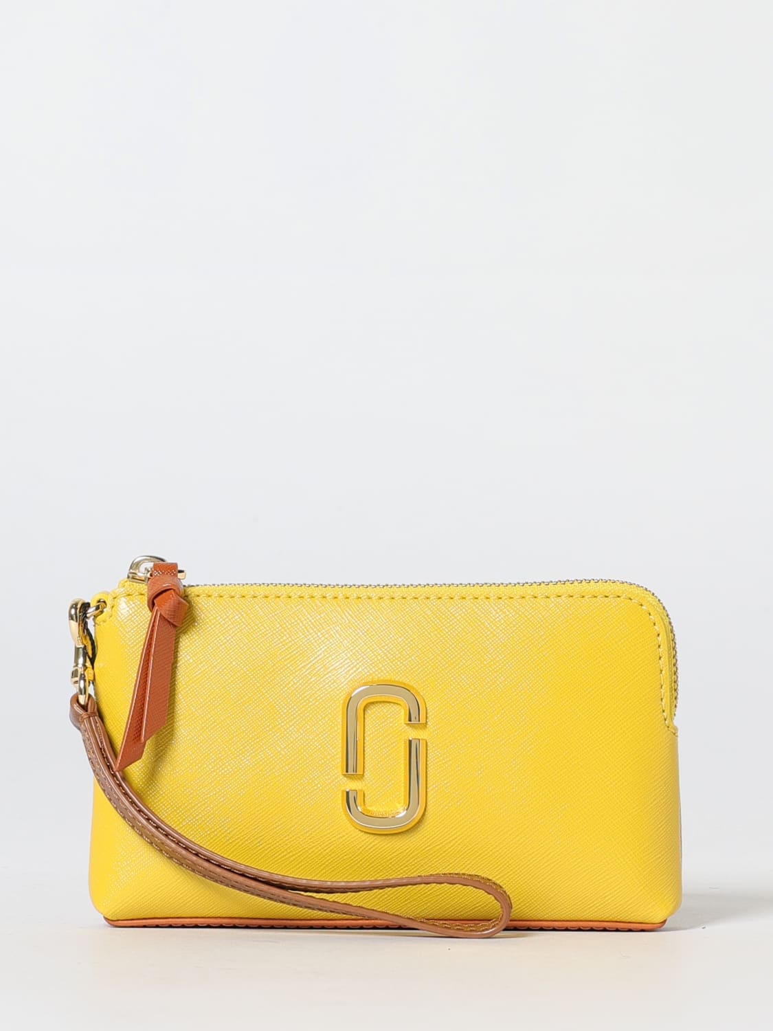 MARC JACOBS BORSA MINI: Clutch The Snapshot Wristlet Marc Jacobs in pelle saffiano bicolor, Giallo - Img 1