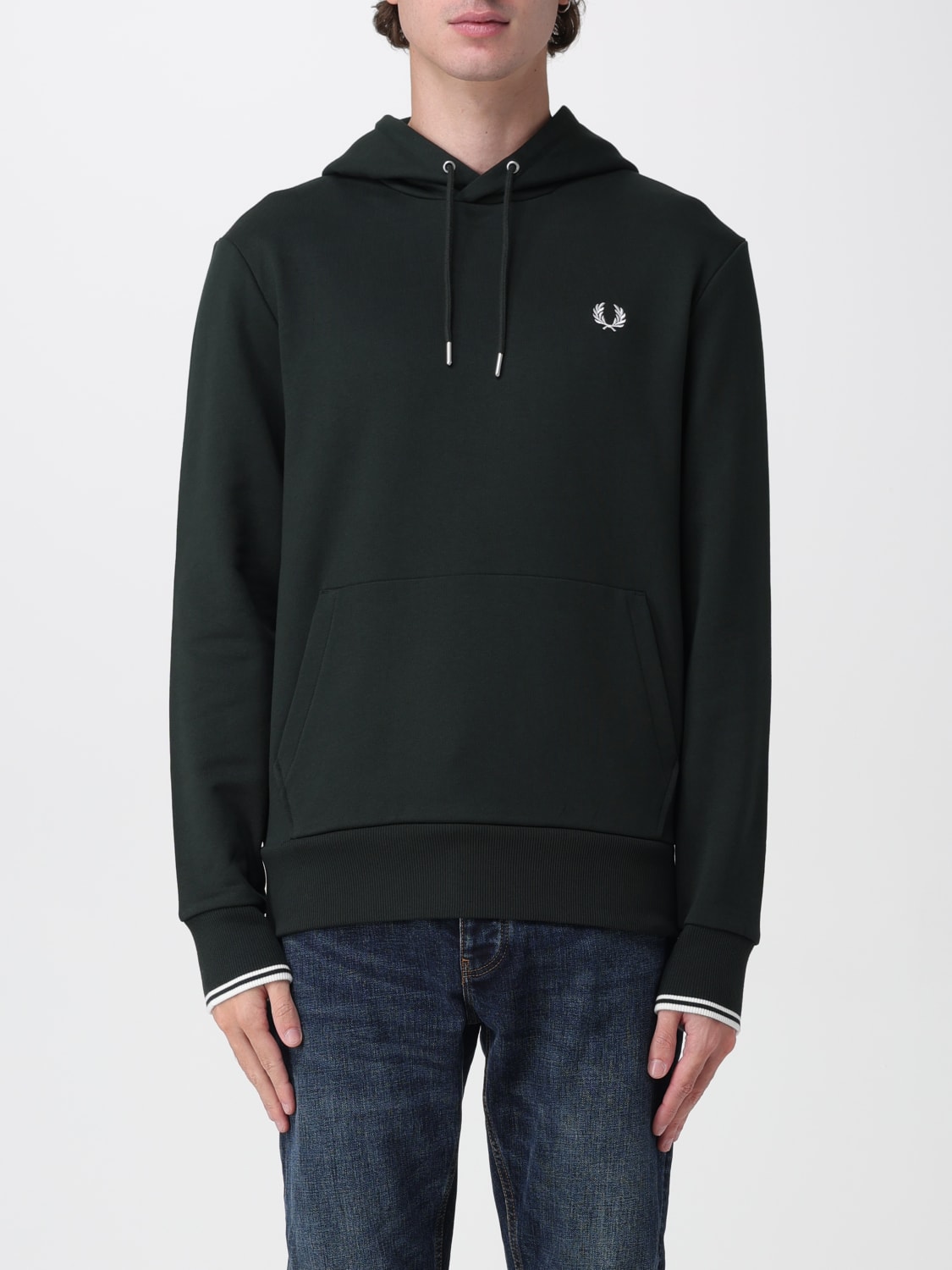 FRED PERRY FELPA: Felpa con cappuccio Fred Perry in cotone, Verde - Img 1