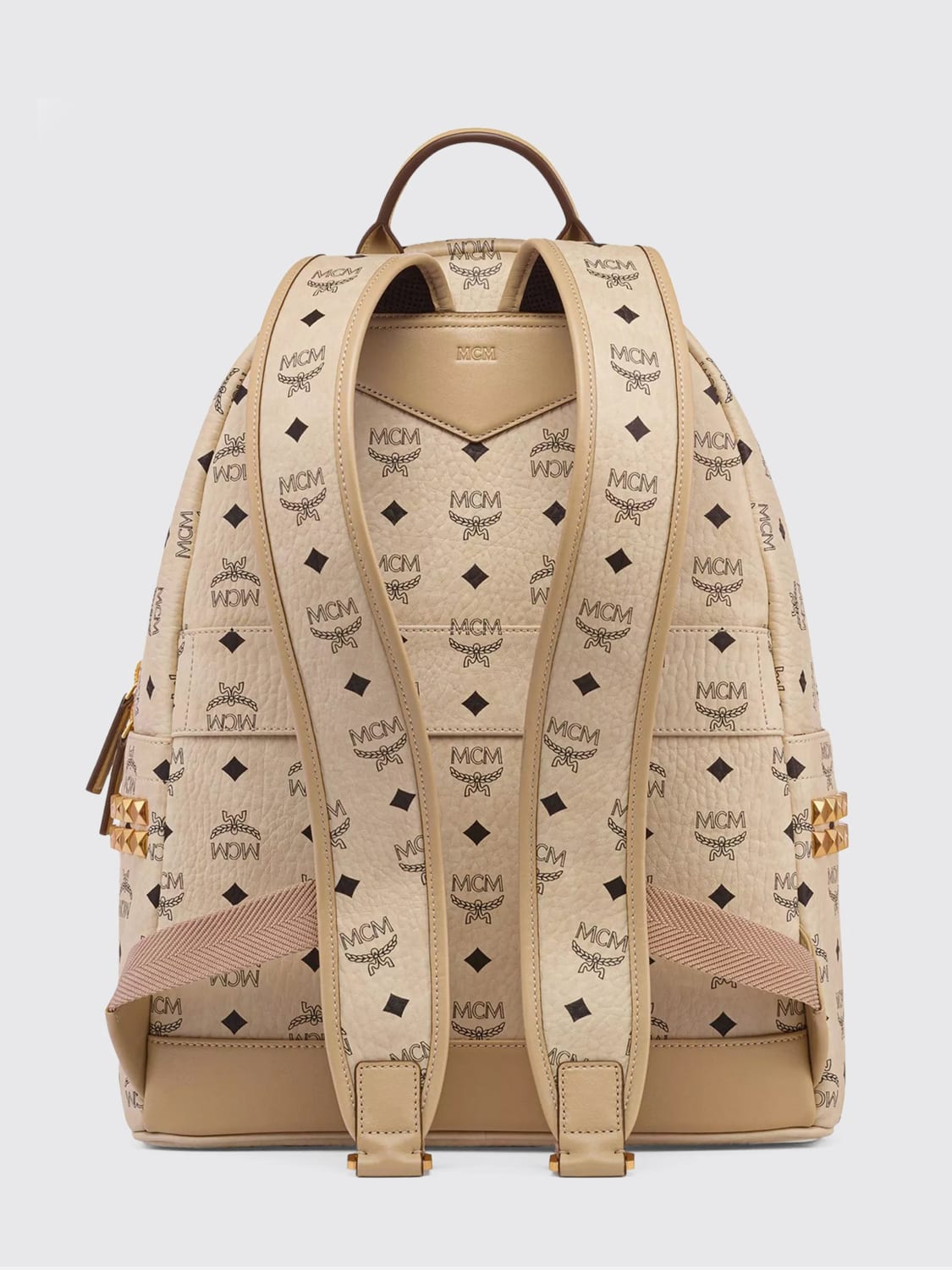 MCM ZAINO: Zaino Stark MCM in pelle a grana con borchie , Beige - Img 2