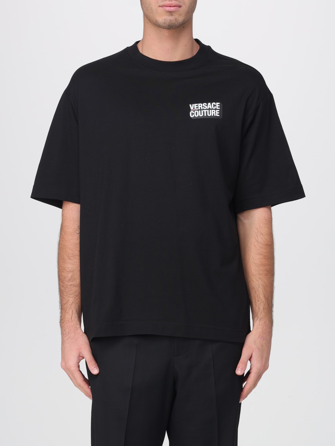 VERSACE JEANS COUTURE T-SHIRT: T-shirt in cotone con logo Versace Jeans Couture, Nero - Img 1