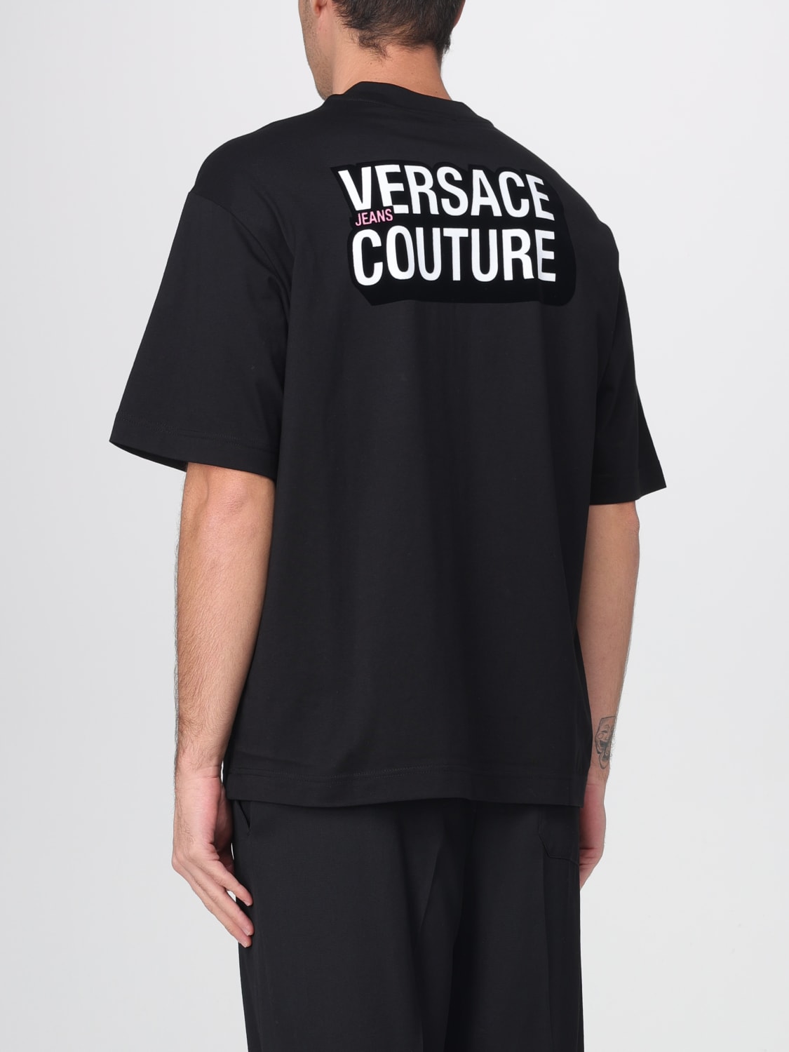 VERSACE JEANS COUTURE T-SHIRT: T-shirt in cotone con logo Versace Jeans Couture, Nero - Img 2