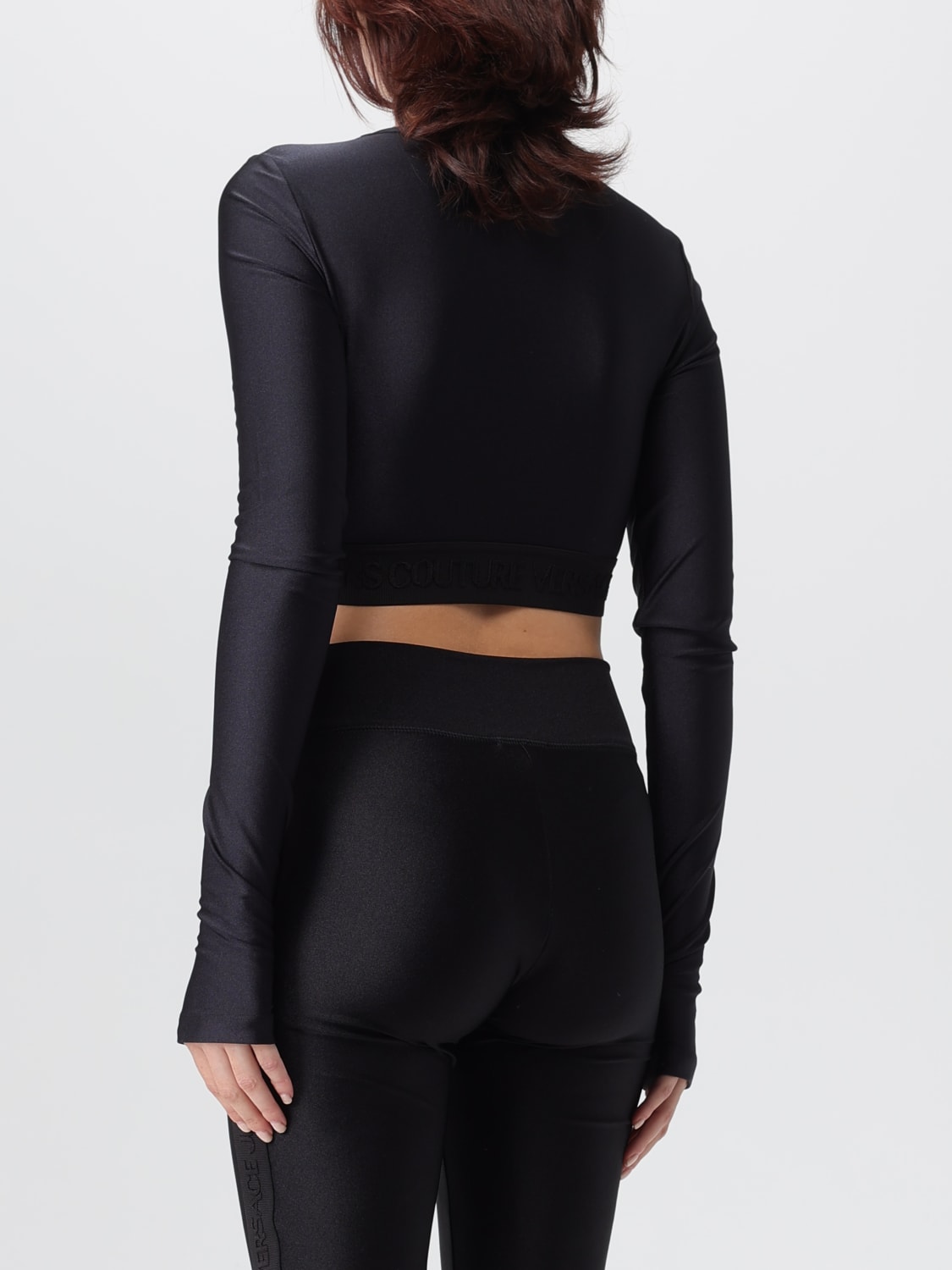 VERSACE JEANS COUTURE TOP: Top Versace Jeans Couture in tessuto tecnico stretch, Nero - Img 2