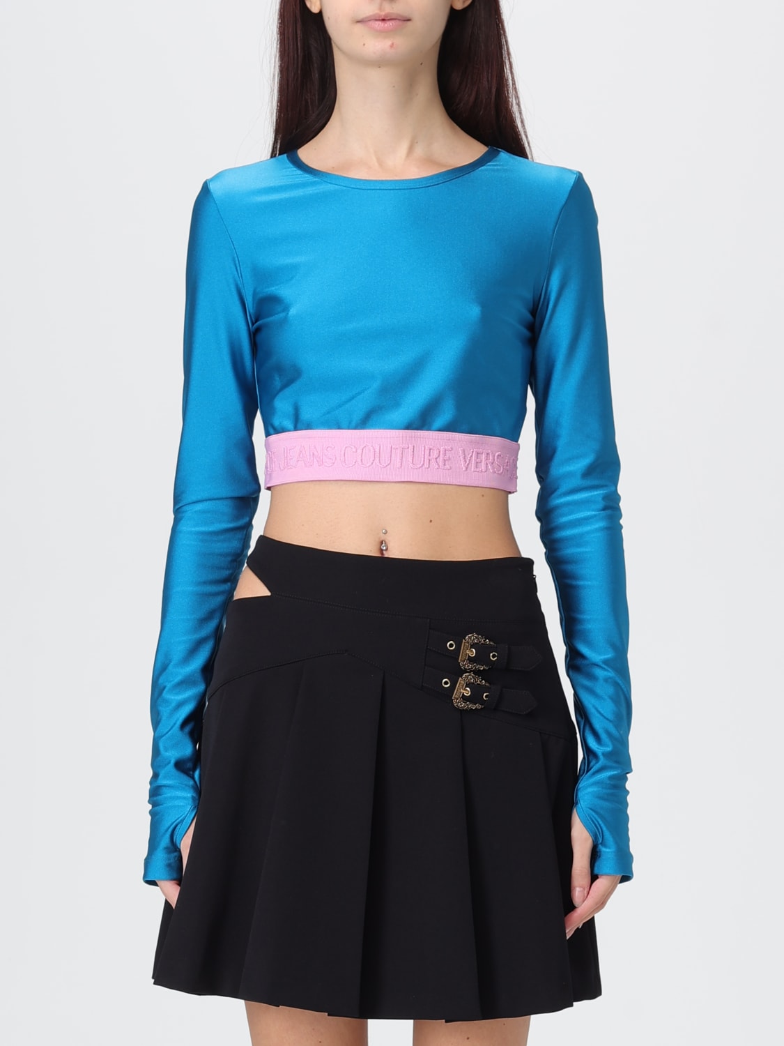 VERSACE JEANS COUTURE TOP: Top Versace Jeans Couture in tessuto tecnico stretch, Blue - Img 1