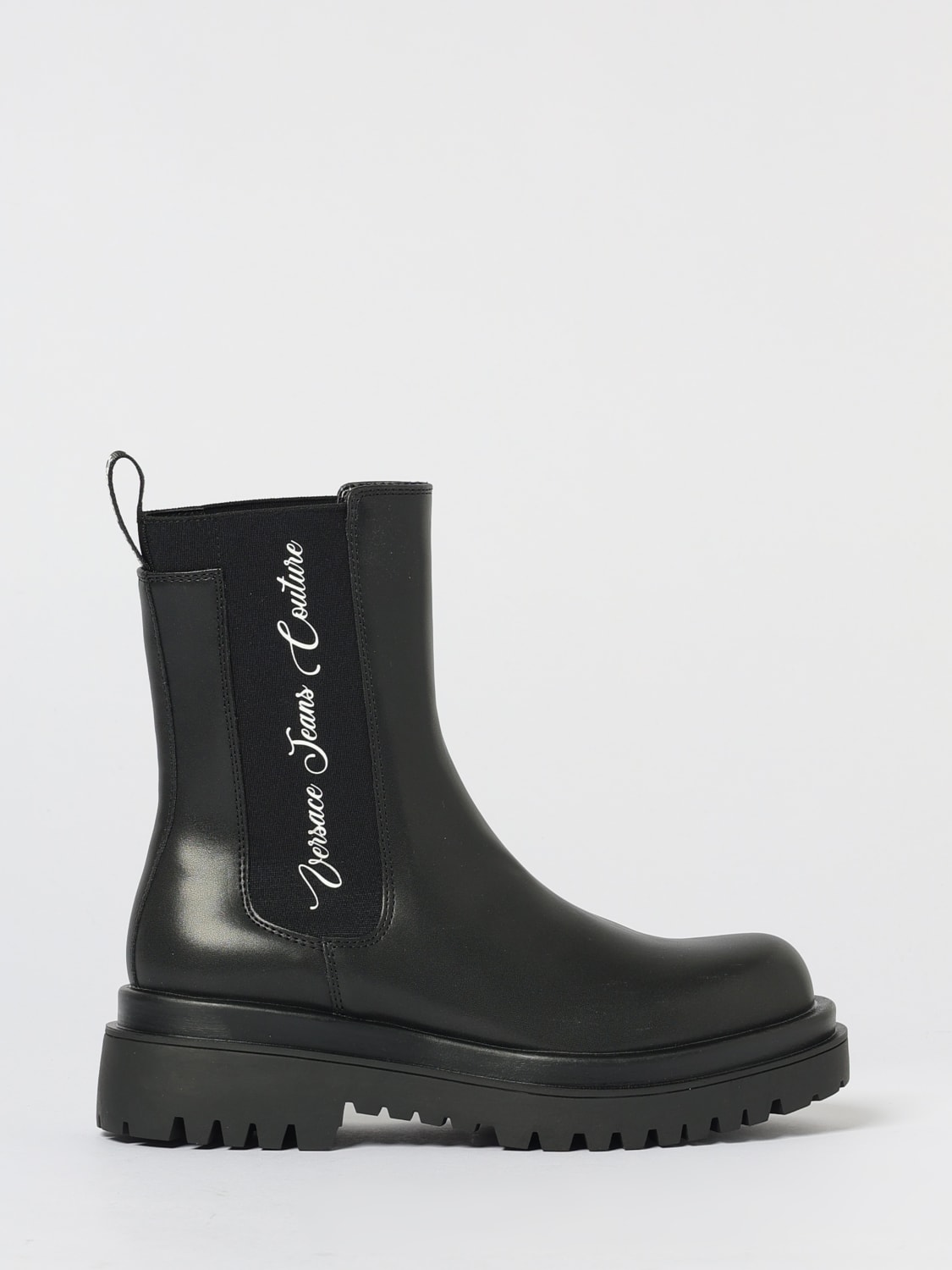 VERSACE JEANS COUTURE BOOTS: Flat ankle boots woman Versace Jeans Couture, Black - Img 1