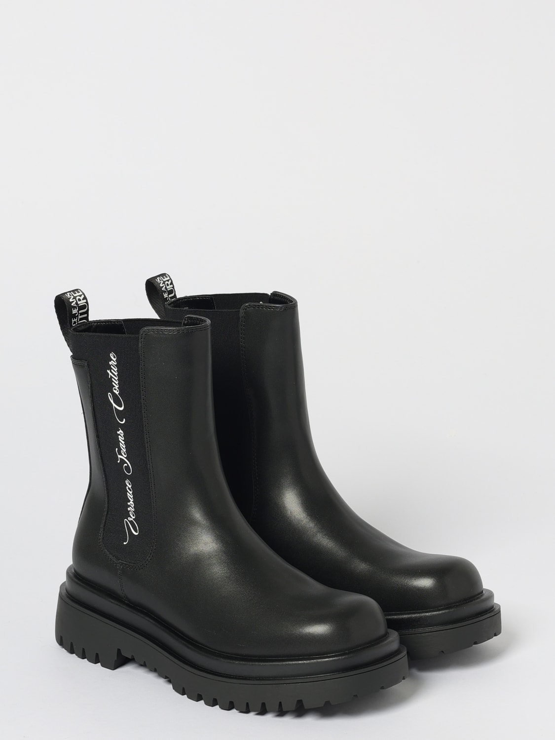 VERSACE JEANS COUTURE BOOTS: Flat ankle boots woman Versace Jeans Couture, Black - Img 2