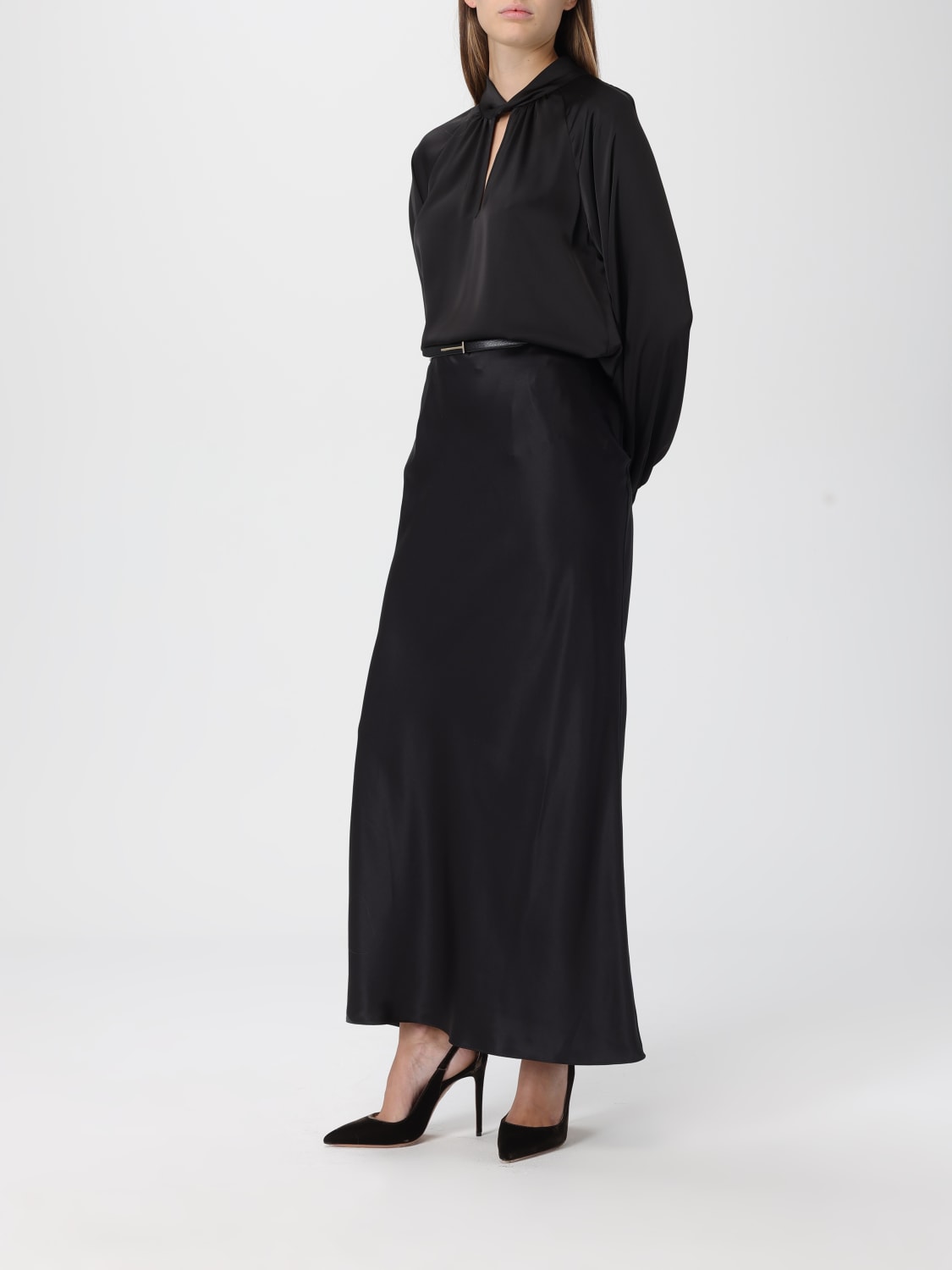 TOM FORD GONNA: Gonna Tom Ford in seta con cinta , Nero - Img 2