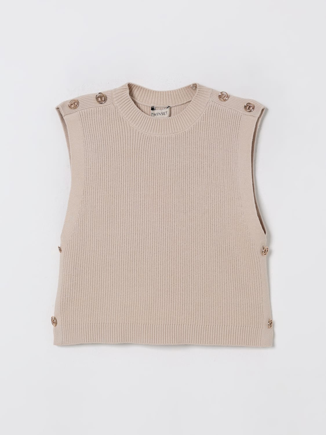 TWINSET VESTCOAT: Twinset viscose blend vest with buttons, Brown - Img 1