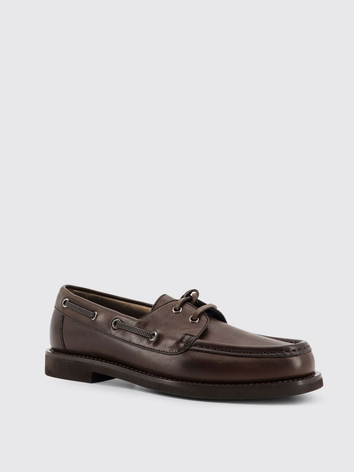 BRUNELLO CUCINELLI MOCASSINI: Mocassino da barca Brunello Cucinelli in pelle con monile , Nero - Img 2