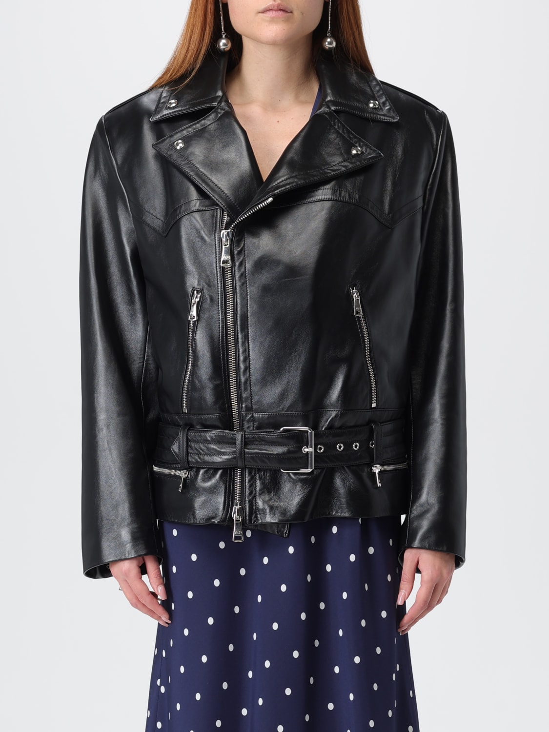 ALESSANDRA RICH GIACCA: Giacca biker di pelle Alessandra Rich, Nero - Img 1