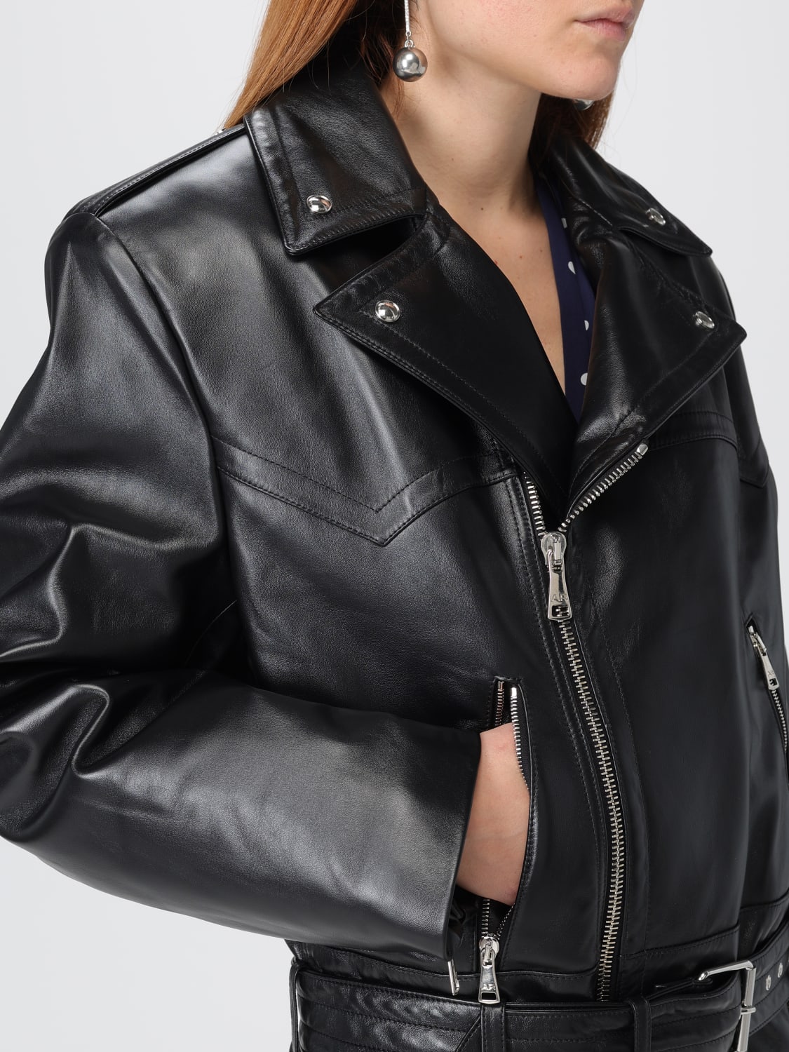 ALESSANDRA RICH GIACCA: Giacca biker di pelle Alessandra Rich, Nero - Img 5