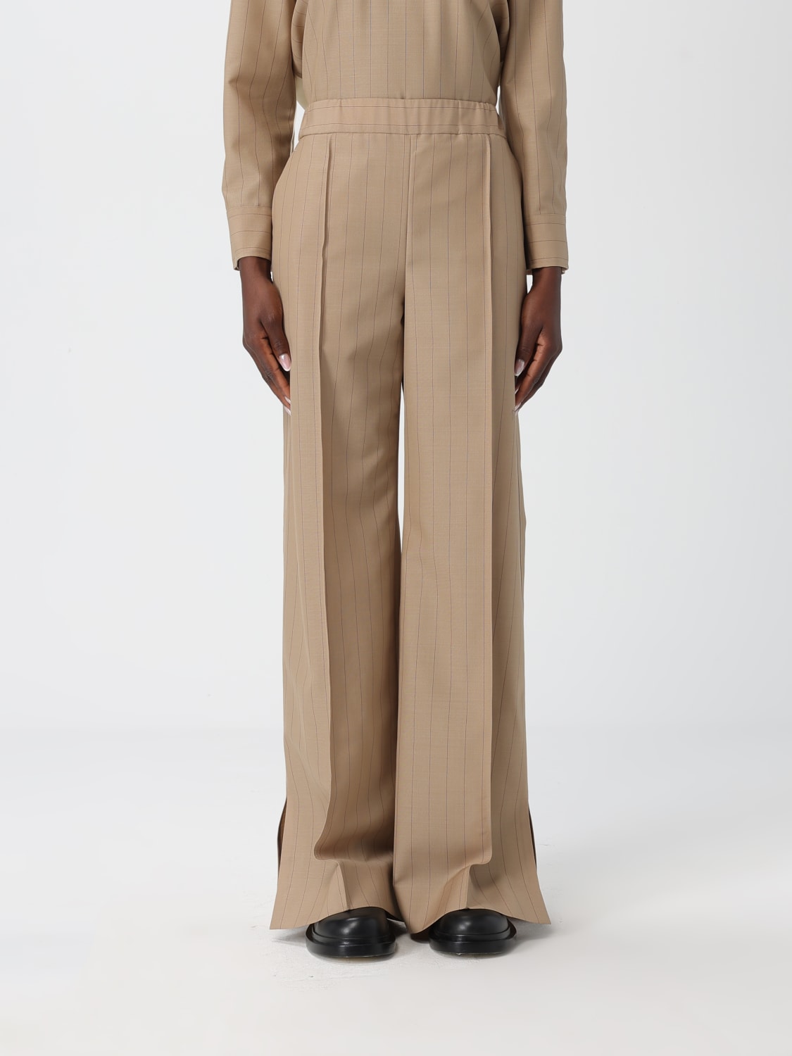 JIL SANDER PANTALONI: Pantalone palazzo Jil Sander in lana e Mohair a righe , Marrone - Img 1