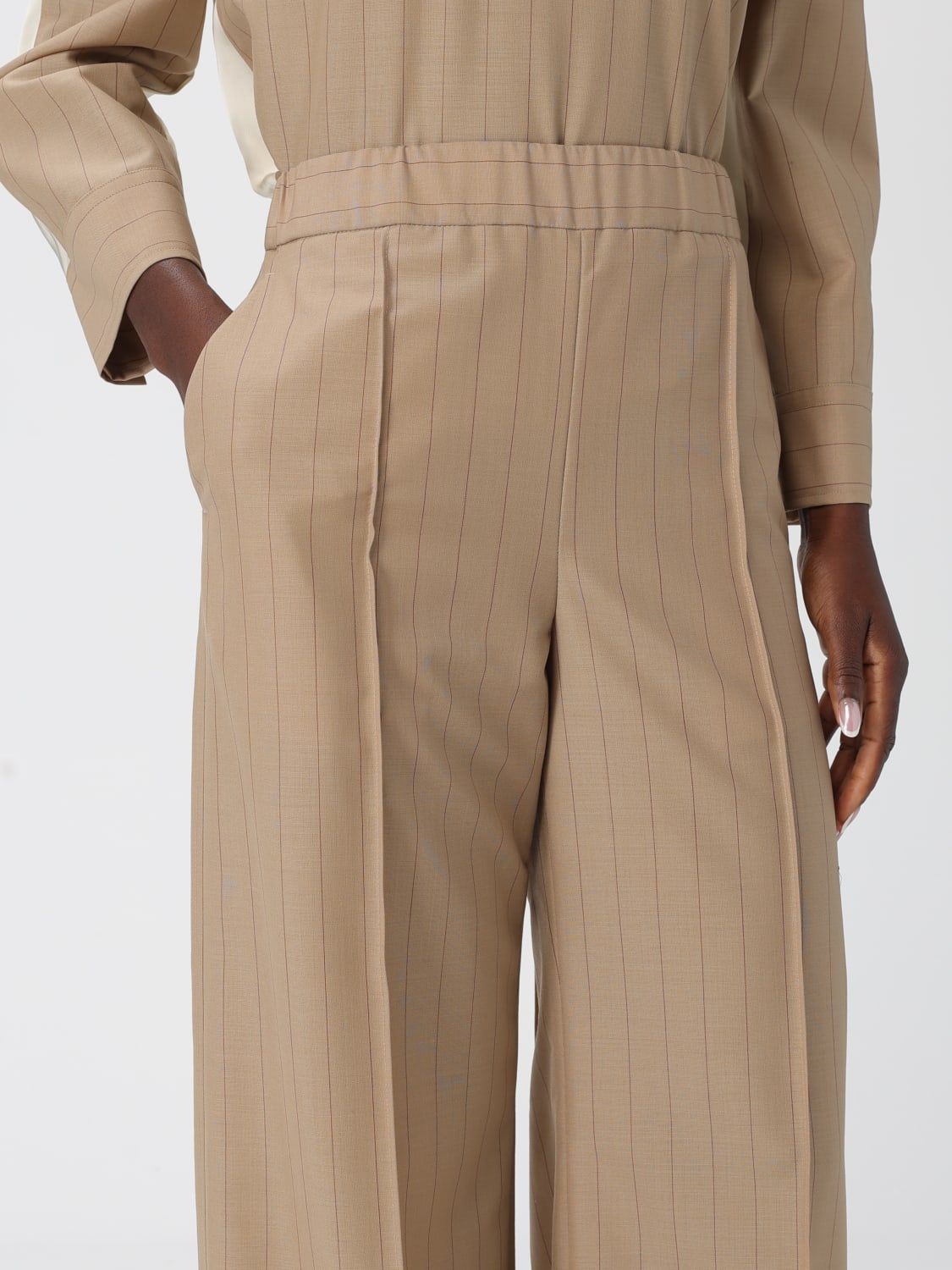 JIL SANDER PANTALONI: Pantalone palazzo Jil Sander in lana e Mohair a righe , Marrone - Img 5