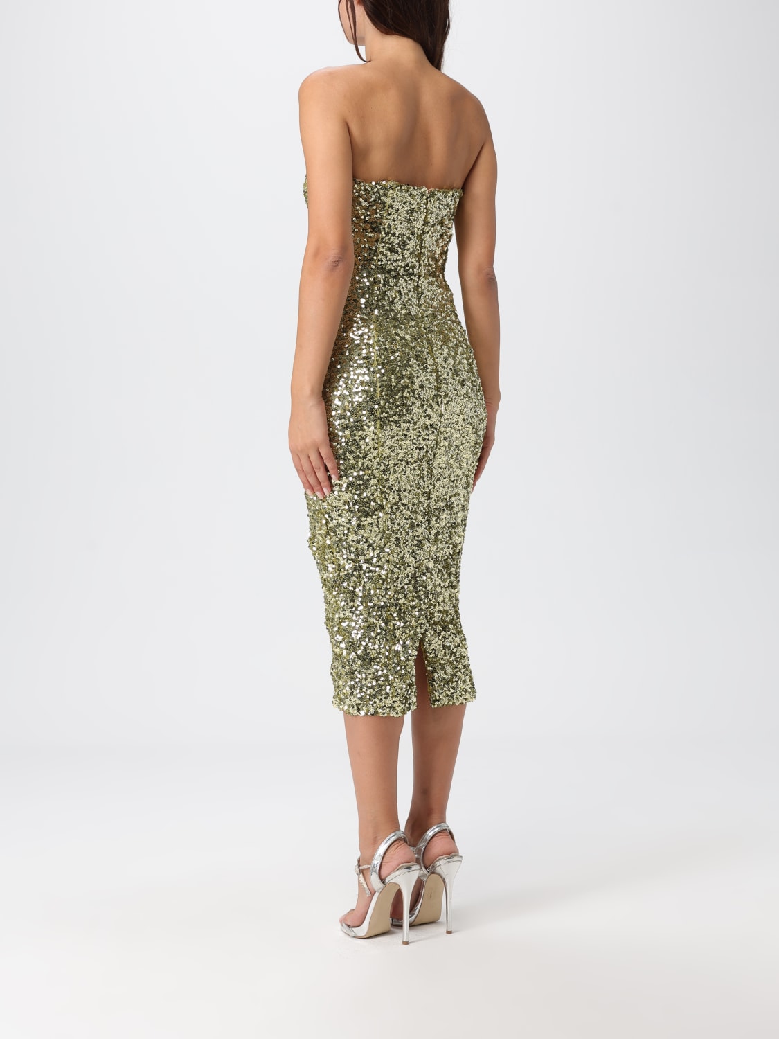 ELISABETTA FRANCHI ABITO: Abito bustier in paillettes con ganci gioiello Elisabetta Franchi, Verde - Img 2