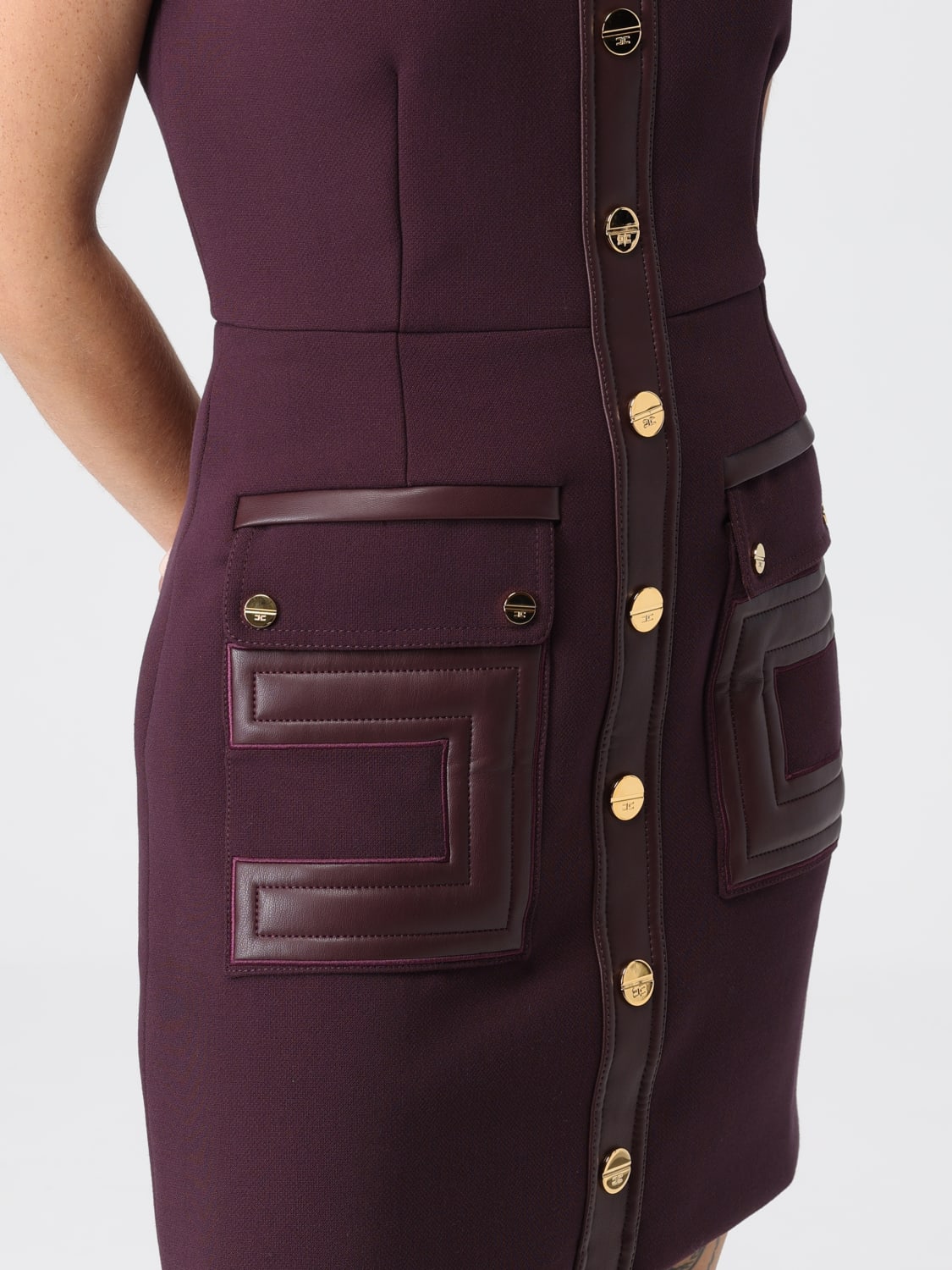 ELISABETTA FRANCHI ABITO: Abito a tubino in doppio crepe Elisabetta Franchi, Vino - Img 3