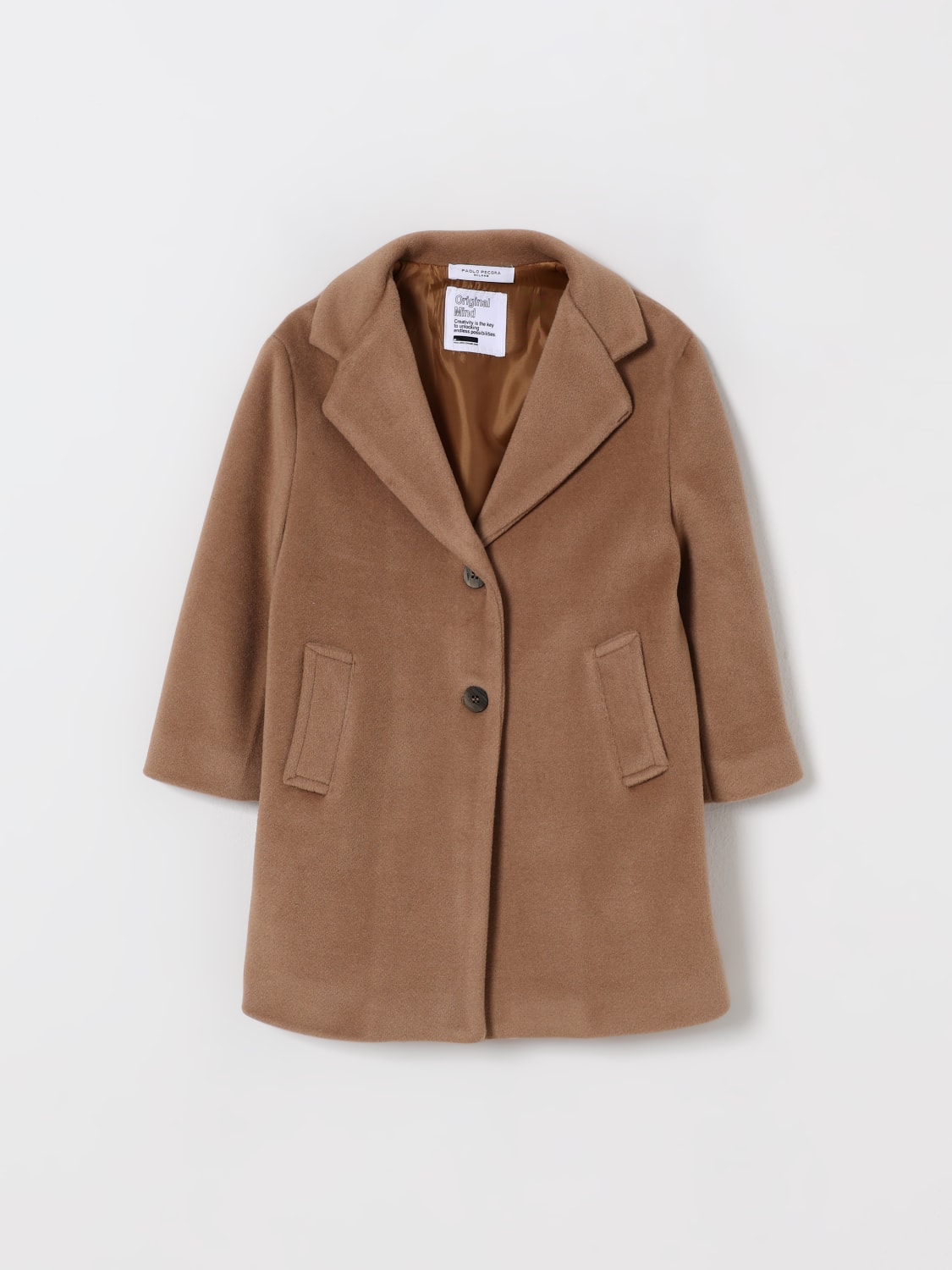PAOLO PECORA CAPPOTTO: Cappotto a monopetto in poliestere Paolo Pecora, Cammello - Img 1