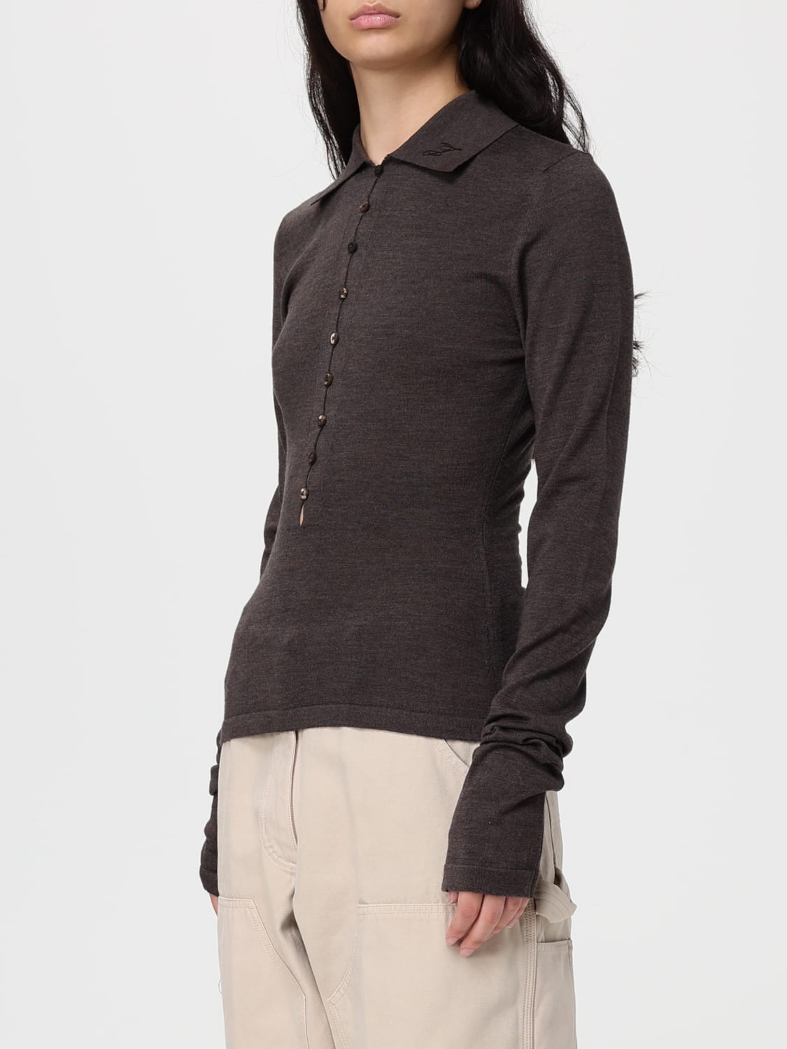 JACQUEMUS POLO: Polo Jacquemus in lana Merino , Marrone - Img 3