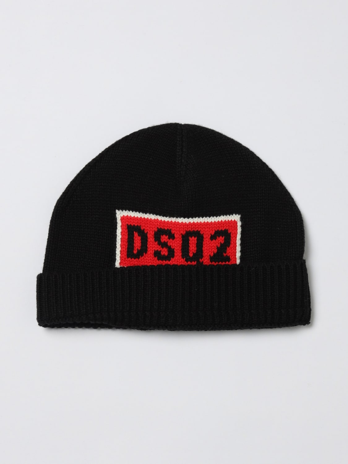 DSQUARED2 CAPPELLO BAMBINO: Cappello Dsquared2 in lana e cotone con logo jacquard , Nero - Img 1