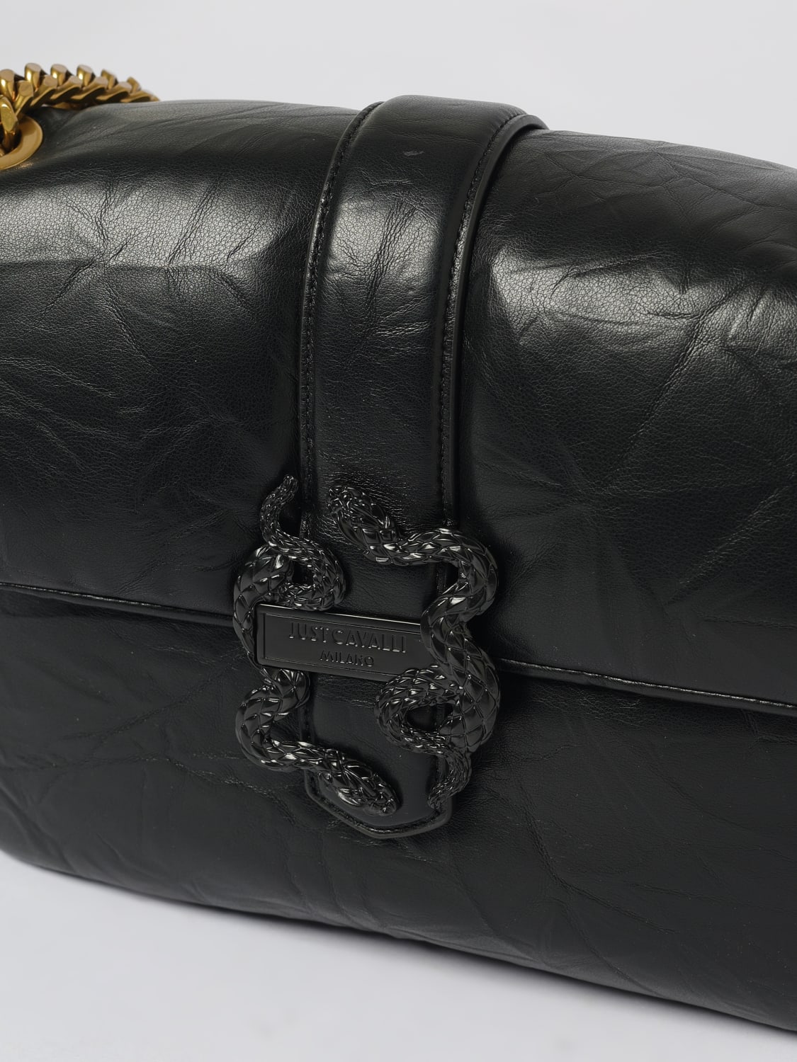 JUST CAVALLI BORSA A SPALLA: Borsa Mirror Snake Just Cavalli in pelle sintetica stropicciata , Nero - Img 3