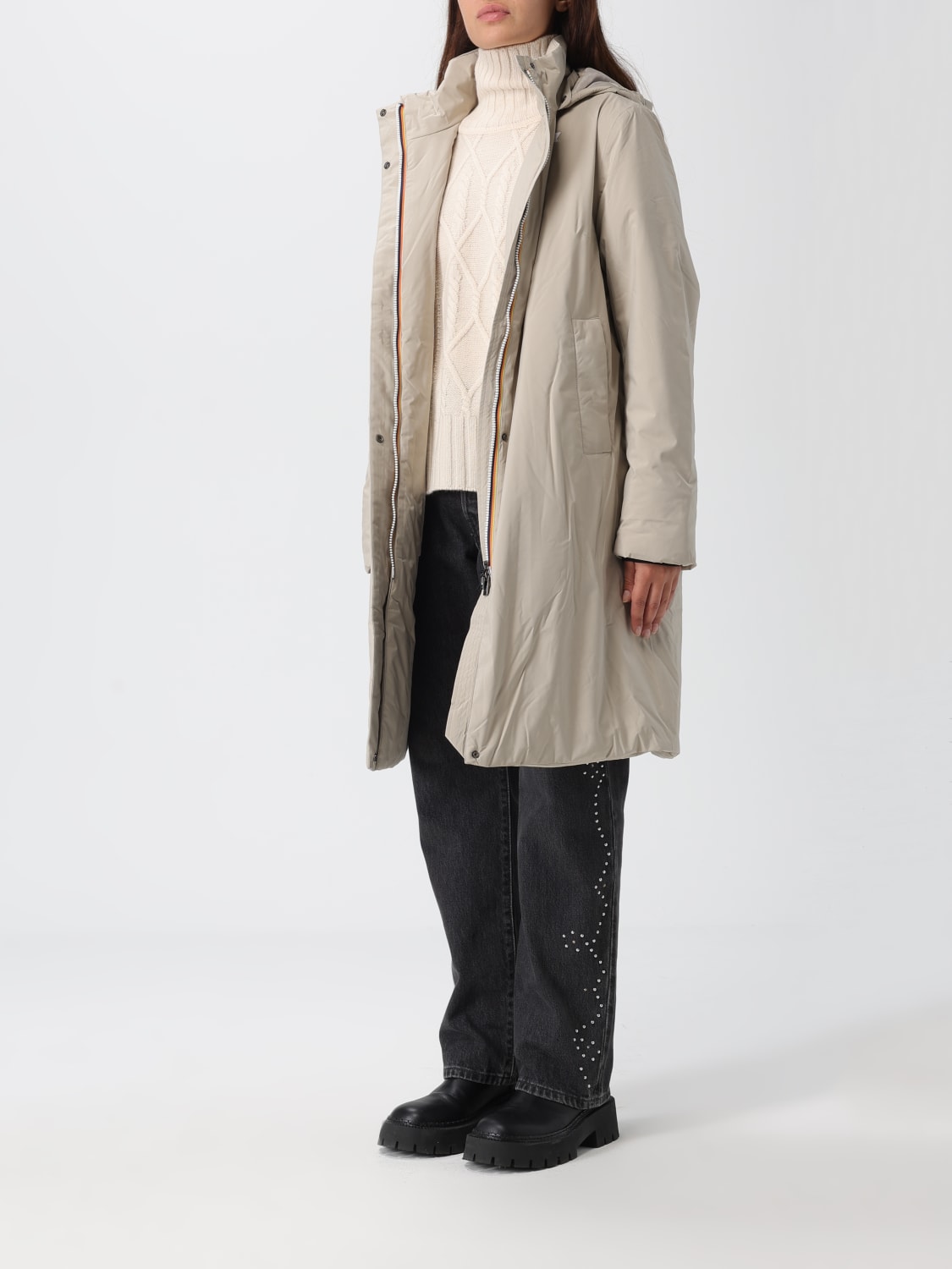K-WAY COAT: Coat woman K-way, Beige - Img 3