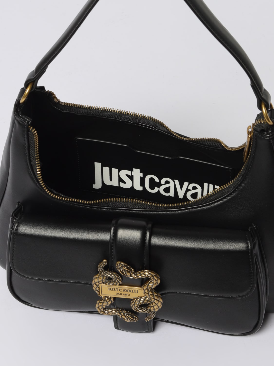 JUST CAVALLI BORSA A SPALLA: Borsa Iconic Snakes Just Cavalli in pelle sintetica , Nero - Img 3