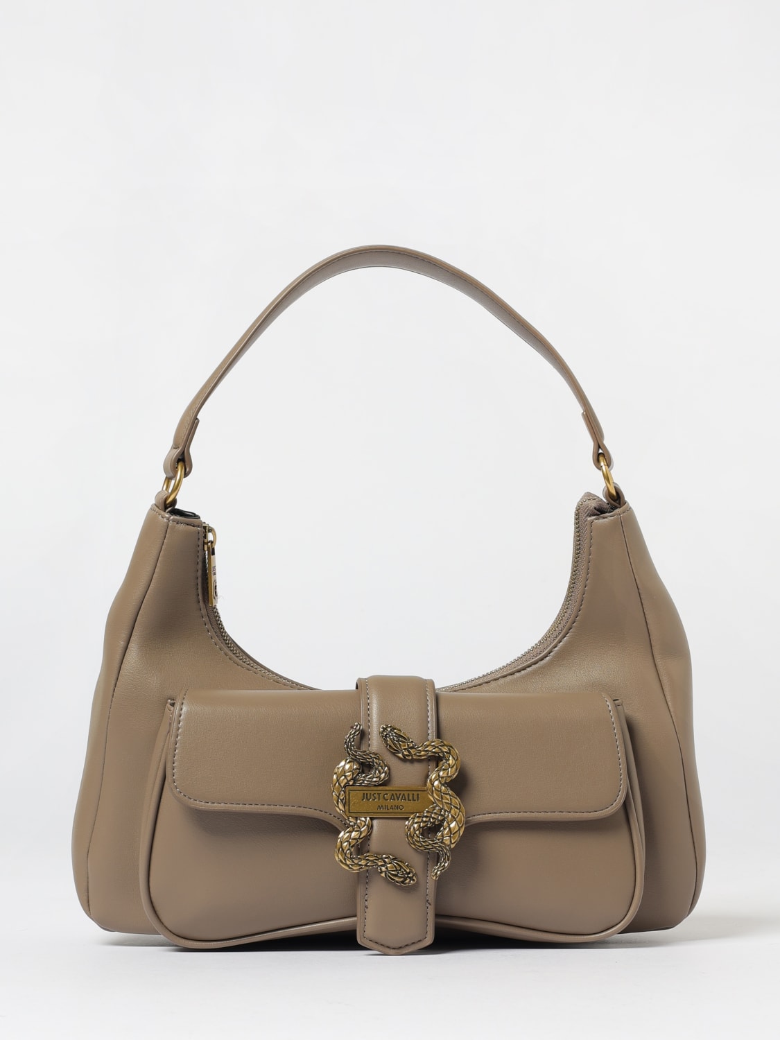 JUST CAVALLI BORSA A SPALLA: Borsa Iconic Snakes Just Cavalli in pelle sintetica , Grigio - Img 1