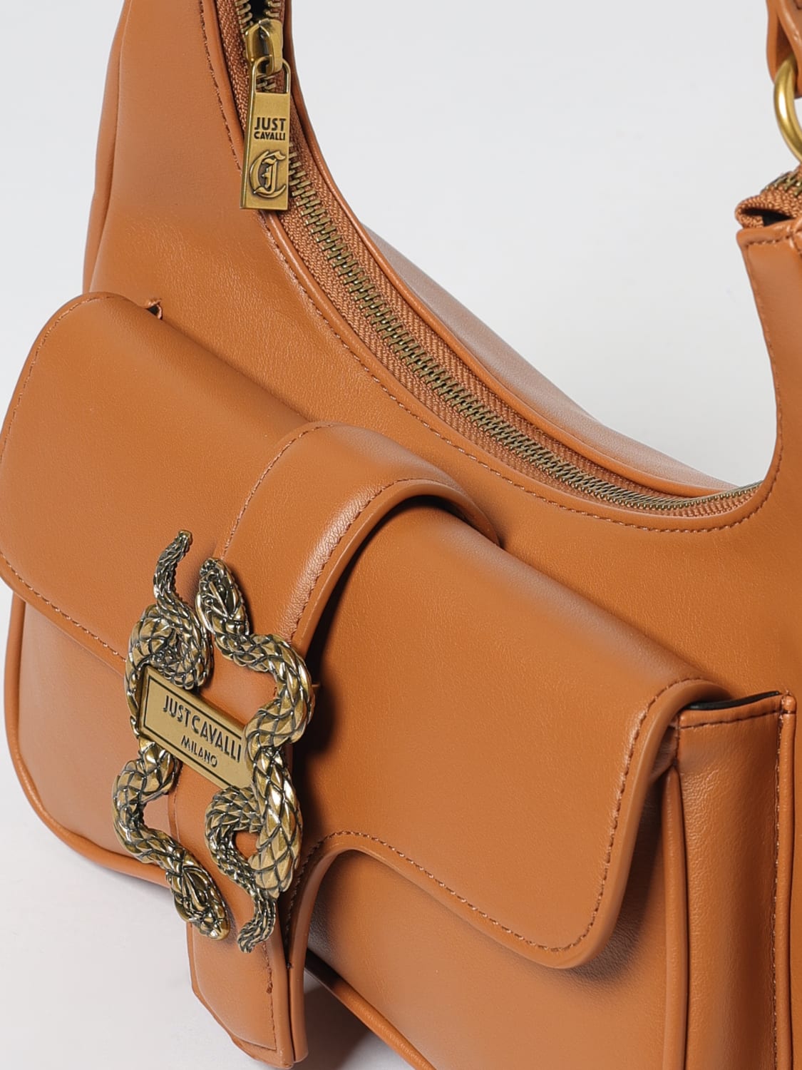 JUST CAVALLI BORSA A SPALLA: Borsa Iconic Snakes Just Cavalli in pelle sintetica , Marrone - Img 3
