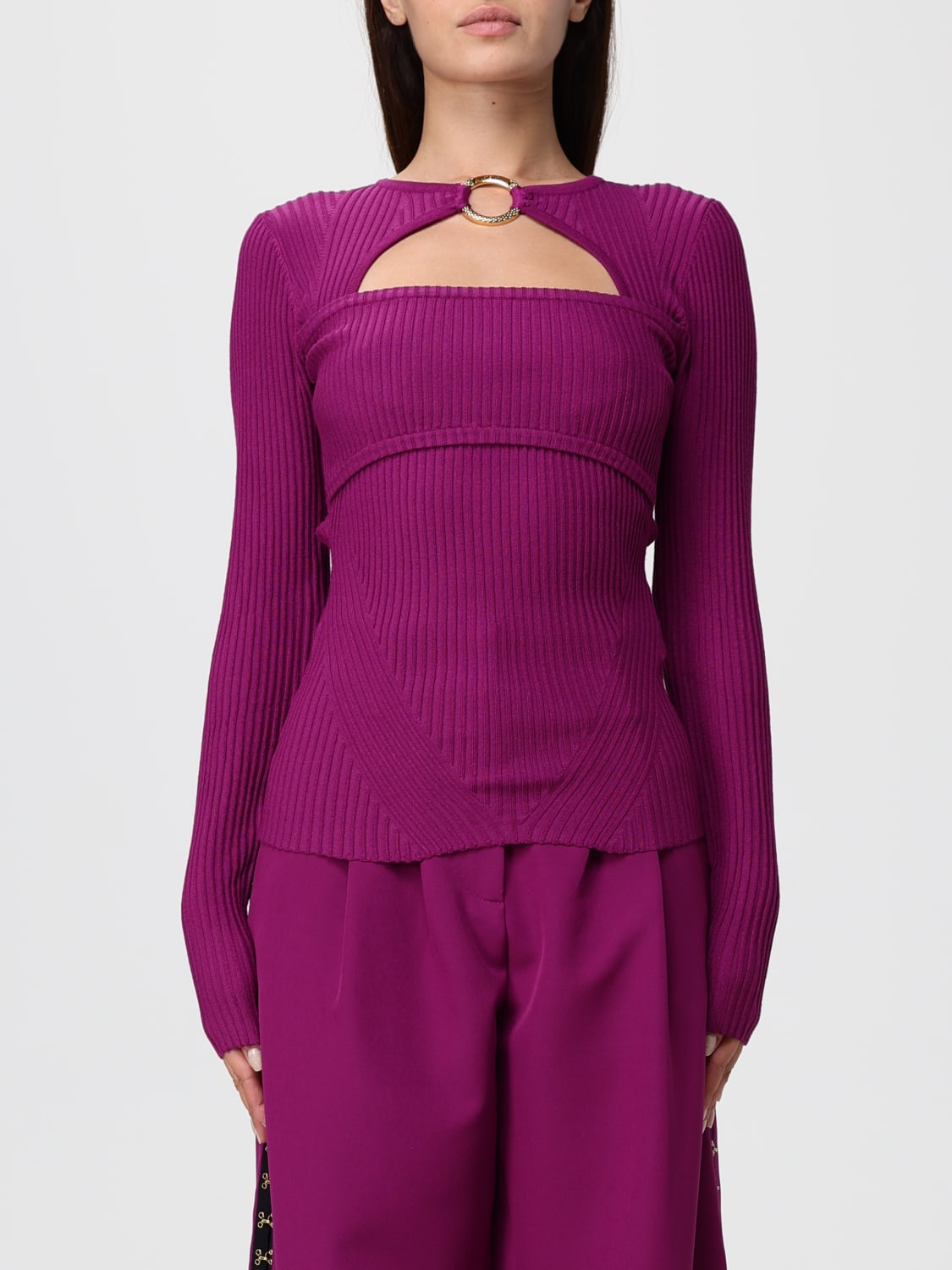 JUST CAVALLI TOP: Top in misto viscosa con anello Just Cavalli, Viola - Img 1