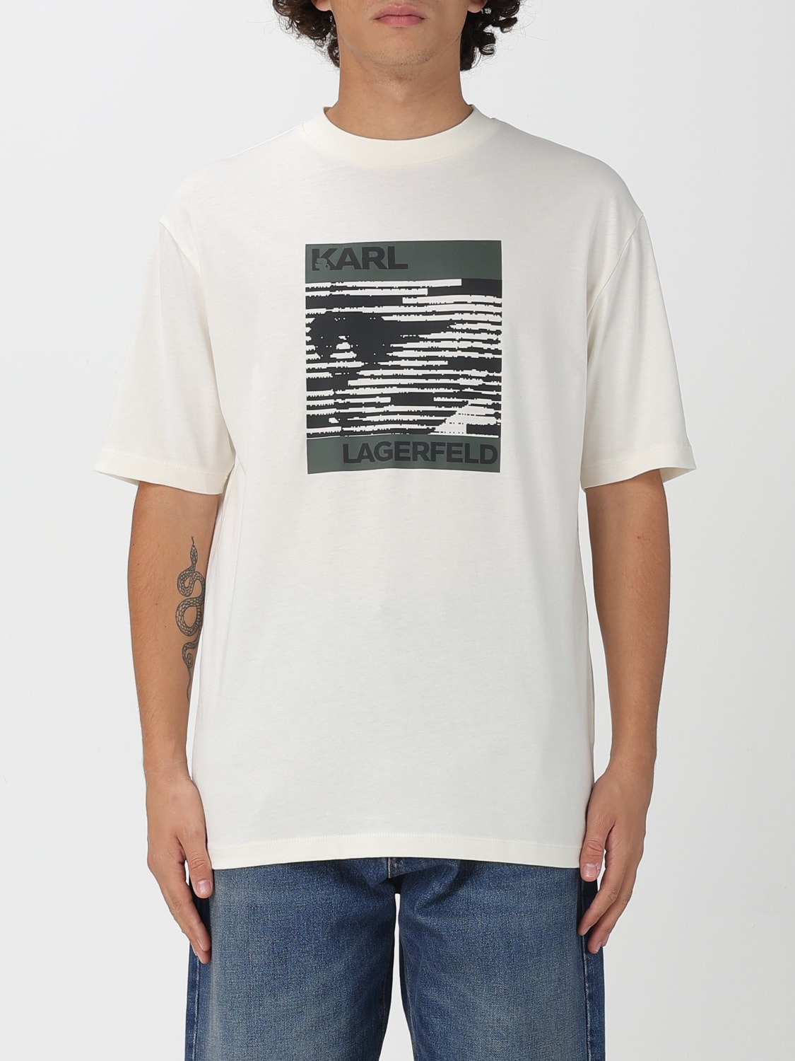 KARL LAGERFELD 티셔츠: 티셔츠 남성 Karl Lagerfeld, 크림 - Img 1