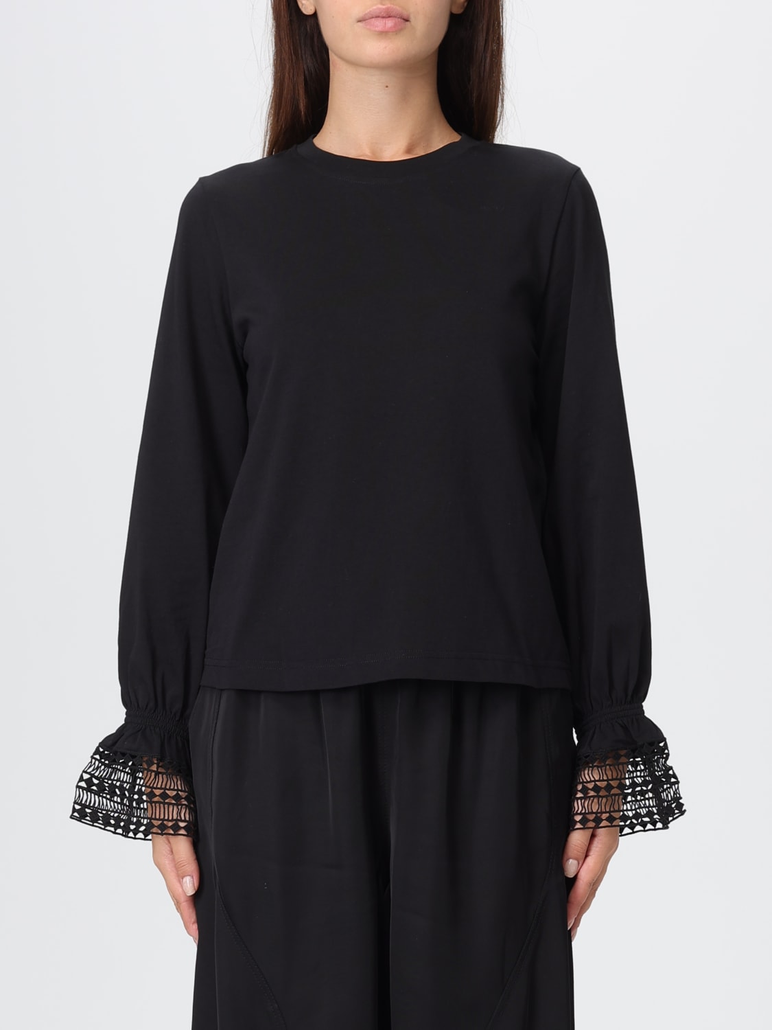 SEE BY CHLOÉ T-SHIRTS: T-shirt See by Chloé con polsi ricamati, Nero - Img 1