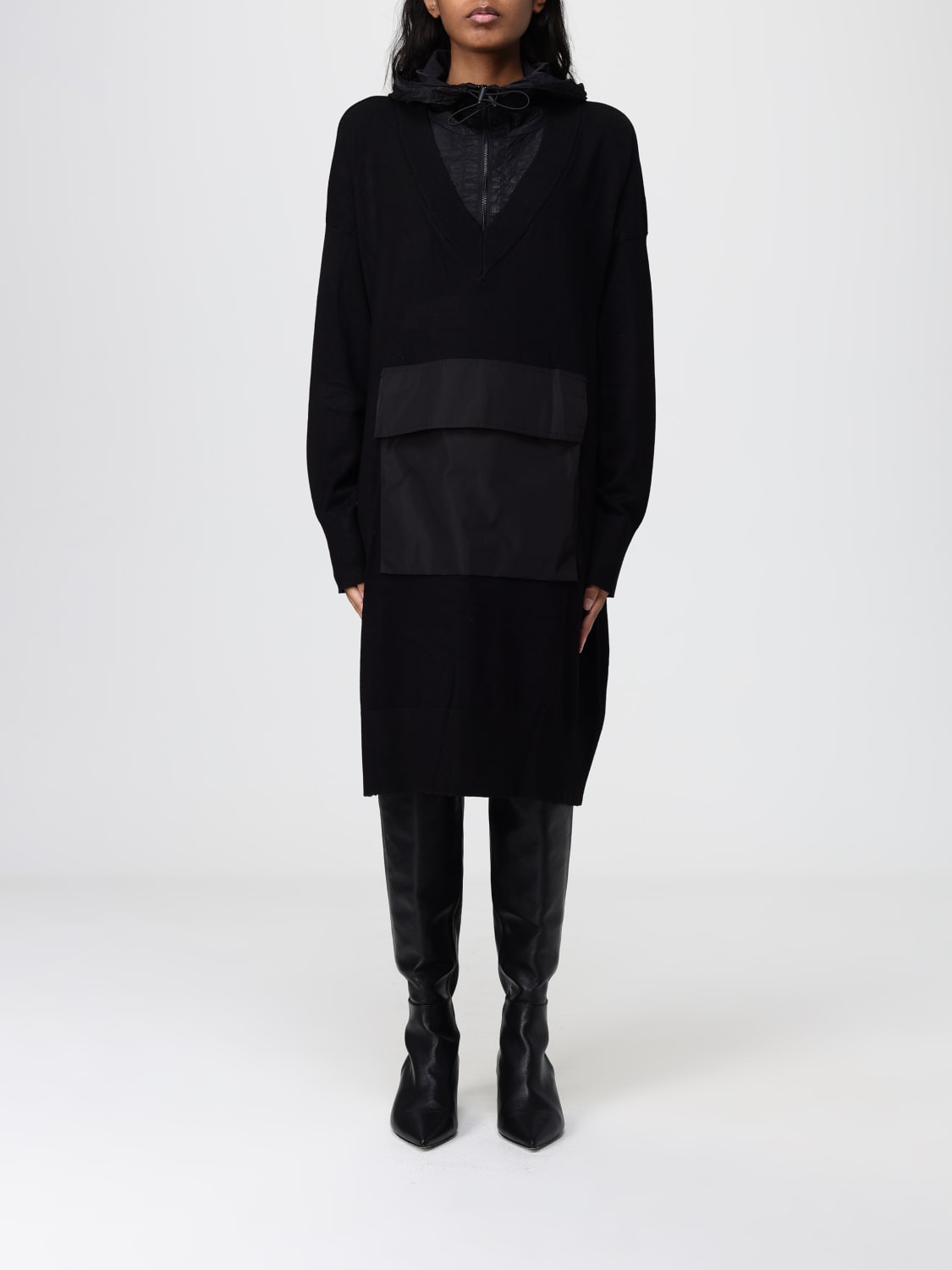 DKNY ABITO: Abito in misto nylon con cappuccio Dkny, Nero - Img 1