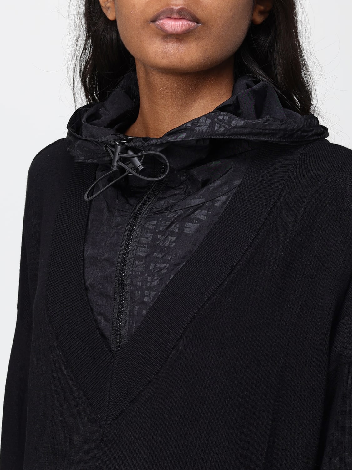 DKNY ABITO: Abito in misto nylon con cappuccio Dkny, Nero - Img 3