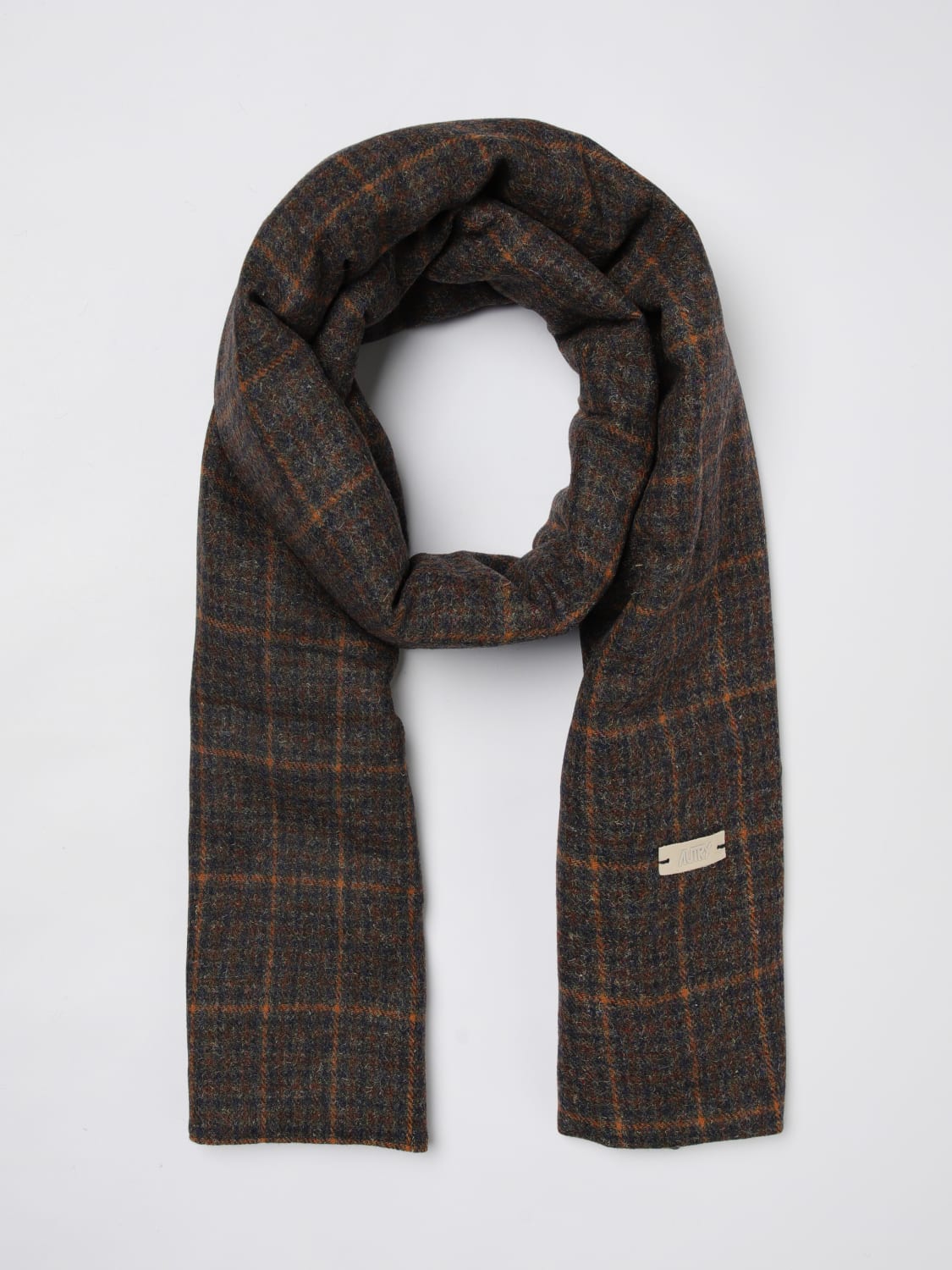 AUTRY SCIARPA: Sciarpa Autry double face in misto lana check, Marrone - Img 2