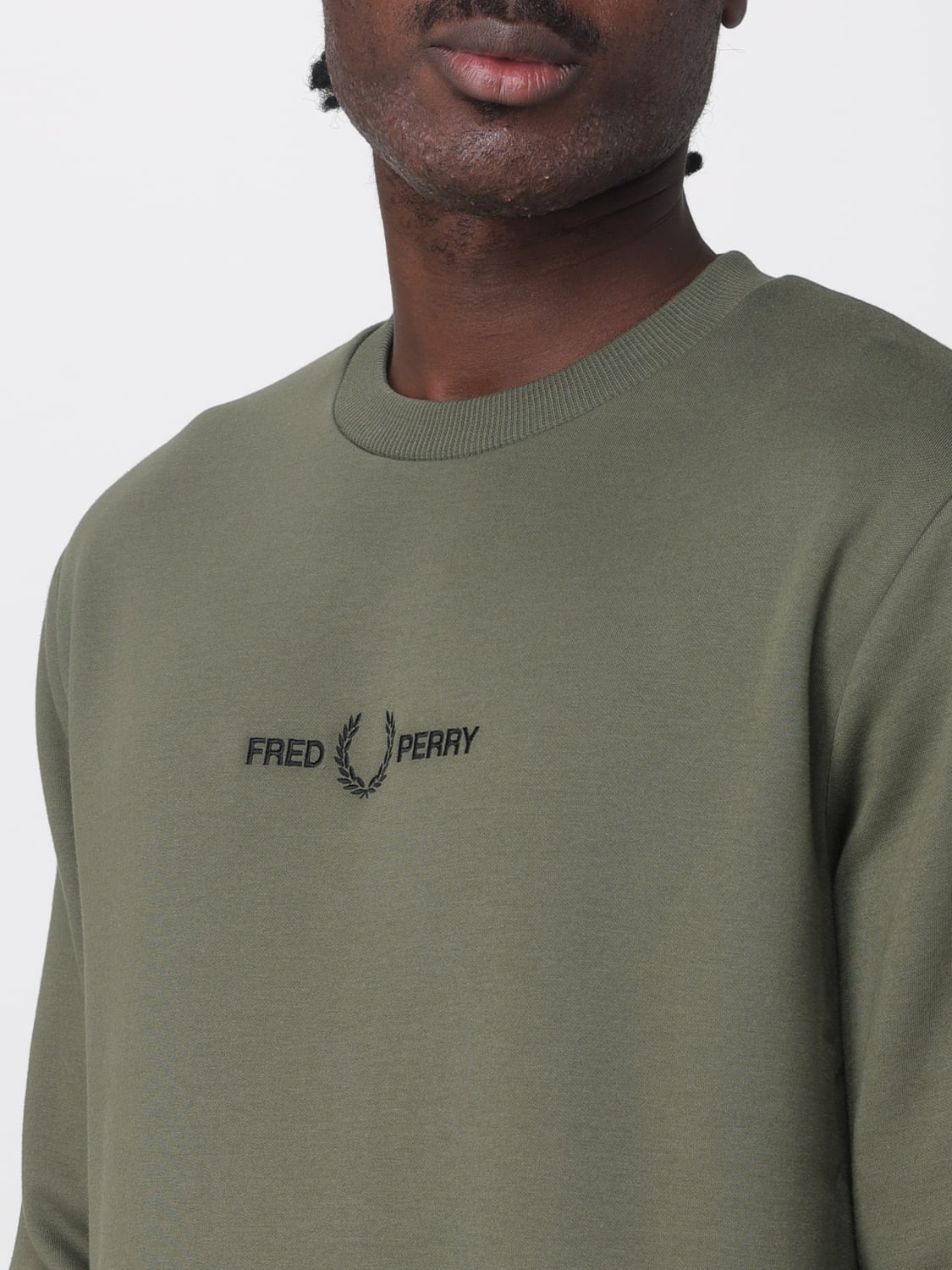 FRED PERRY FELPA: Felpa girocollo Fred Perry in cotone con logo , Verde - Img 3