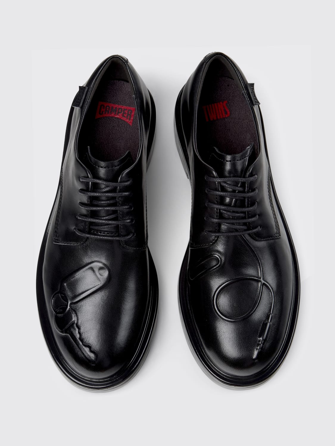 CAMPER STRINGATE: Derby Twins Camper in pelle spazzolata con grafica in rilievo , Nero - Img 4