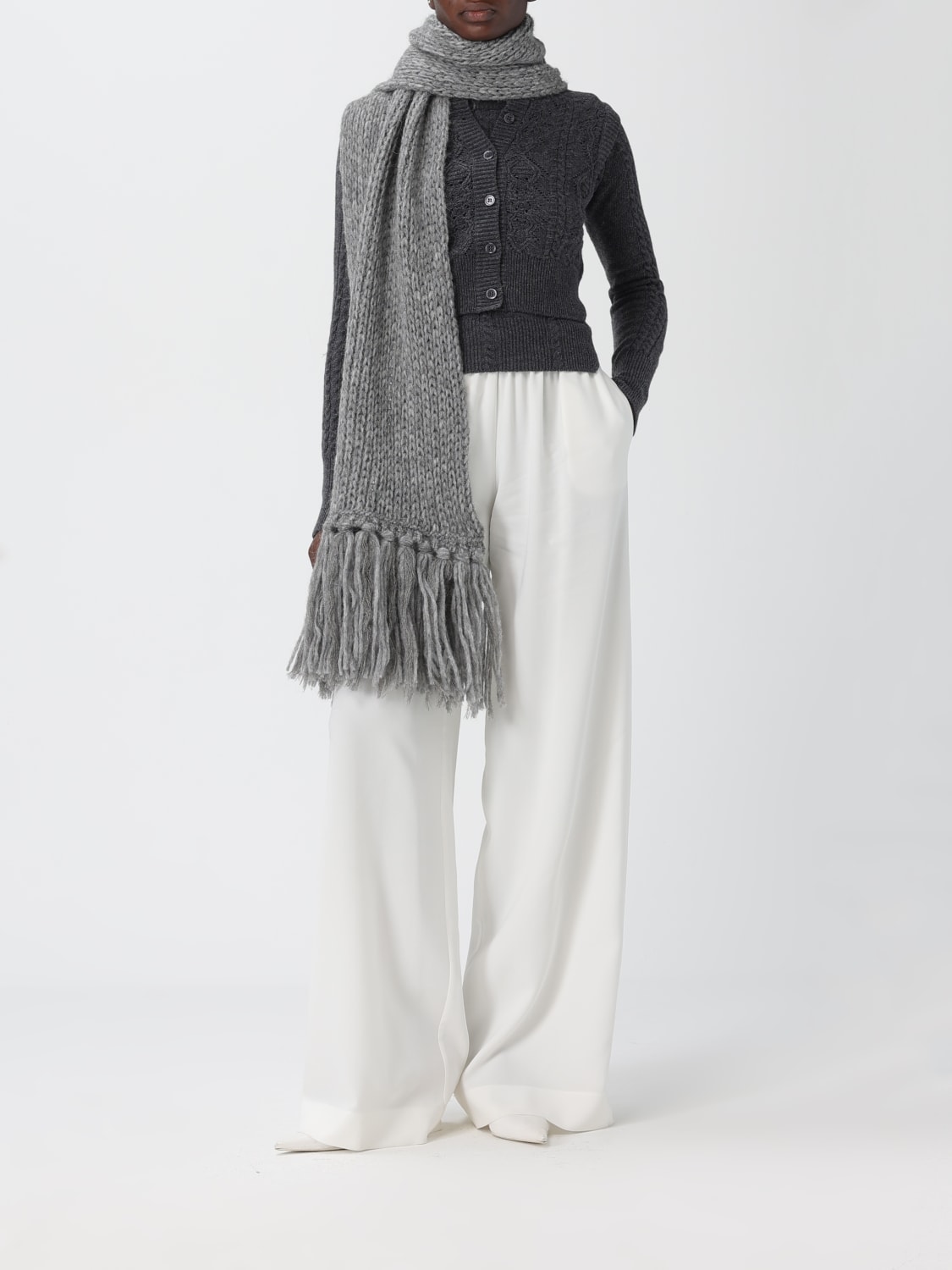 ERMANNO SCERVINO SCIARPA: Sciarpa Ermanno Scervino in misto alpaca e mohair con frange tono su tono , Grigio - Img 4