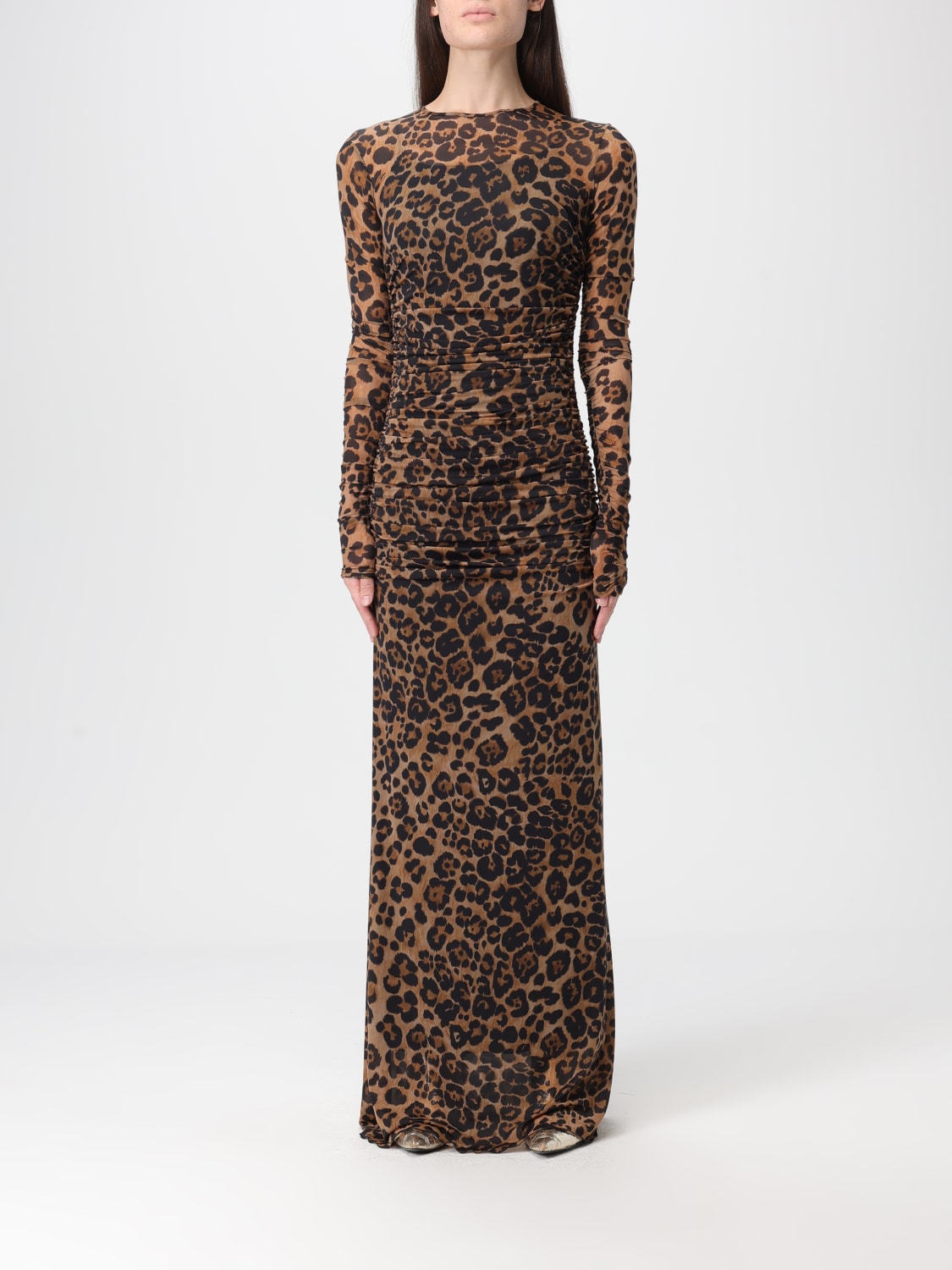 BLUMARINE ABITO: Abito lungo Blumarine in jersey animalier , Marrone - Img 1