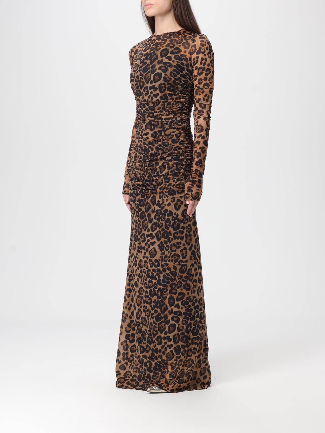 BLUMARINE ABITO: Abito lungo Blumarine in jersey animalier , Marrone - Img 4