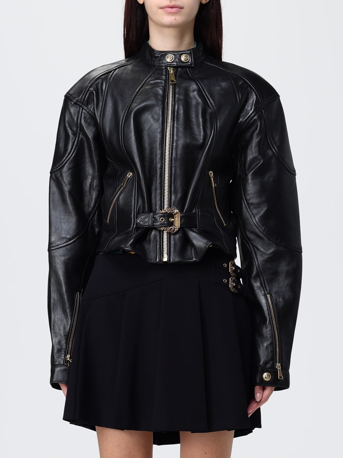 VERSACE JEANS COUTURE GIACCA: Giacca biker Versace Jeans Couture in pelle , Nero - Img 1