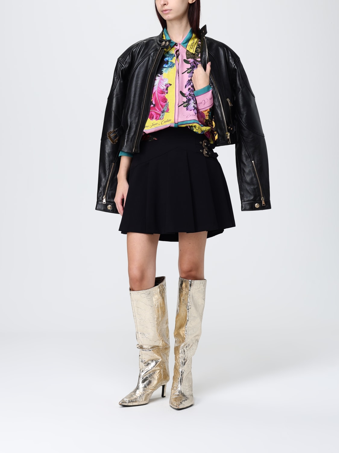 VERSACE JEANS COUTURE GIACCA: Giacca biker Versace Jeans Couture in pelle , Nero - Img 2