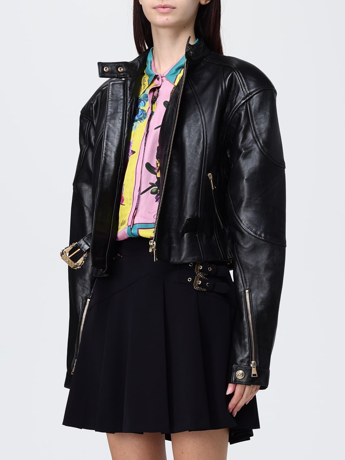 VERSACE JEANS COUTURE GIACCA: Giacca biker Versace Jeans Couture in pelle , Nero - Img 4