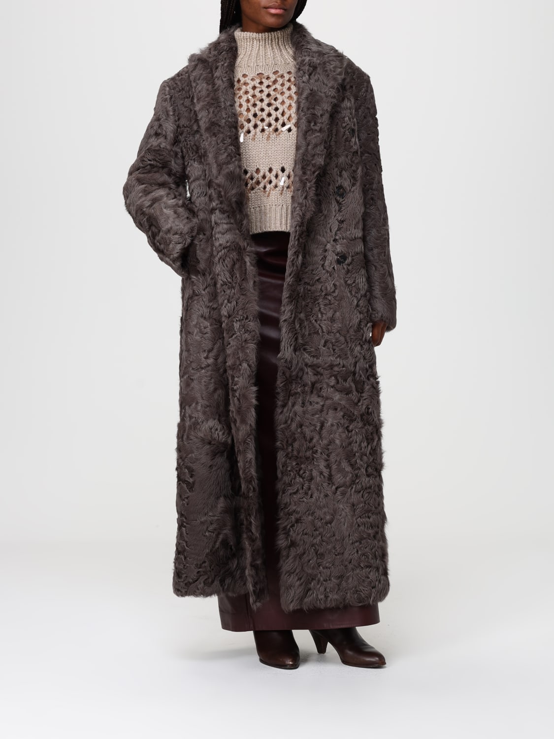 BRUNELLO CUCINELLI PELLICCIA: Cappotto Brunello Cucinelli in pelliccia Wavy con monile , Marrone - Img 2