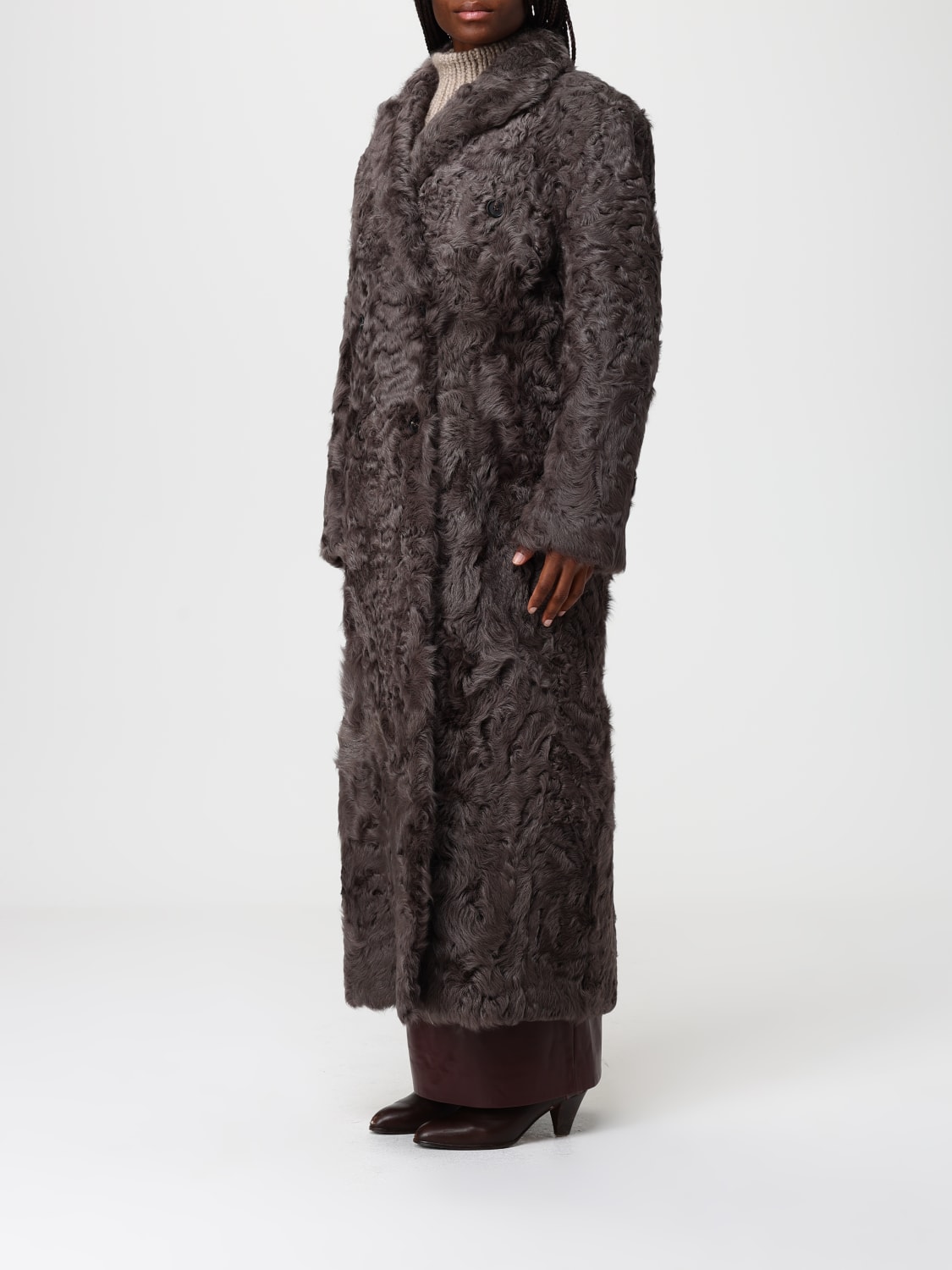 BRUNELLO CUCINELLI PELLICCIA: Cappotto Brunello Cucinelli in pelliccia Wavy con monile , Marrone - Img 4